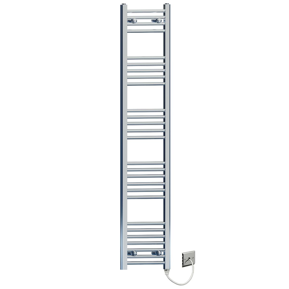 Myhomeware 300 X 1600Mm Flat Chrome Electric Pre-Filled Heated Towel Rail Radiator For Bathroom Designer Standard Element