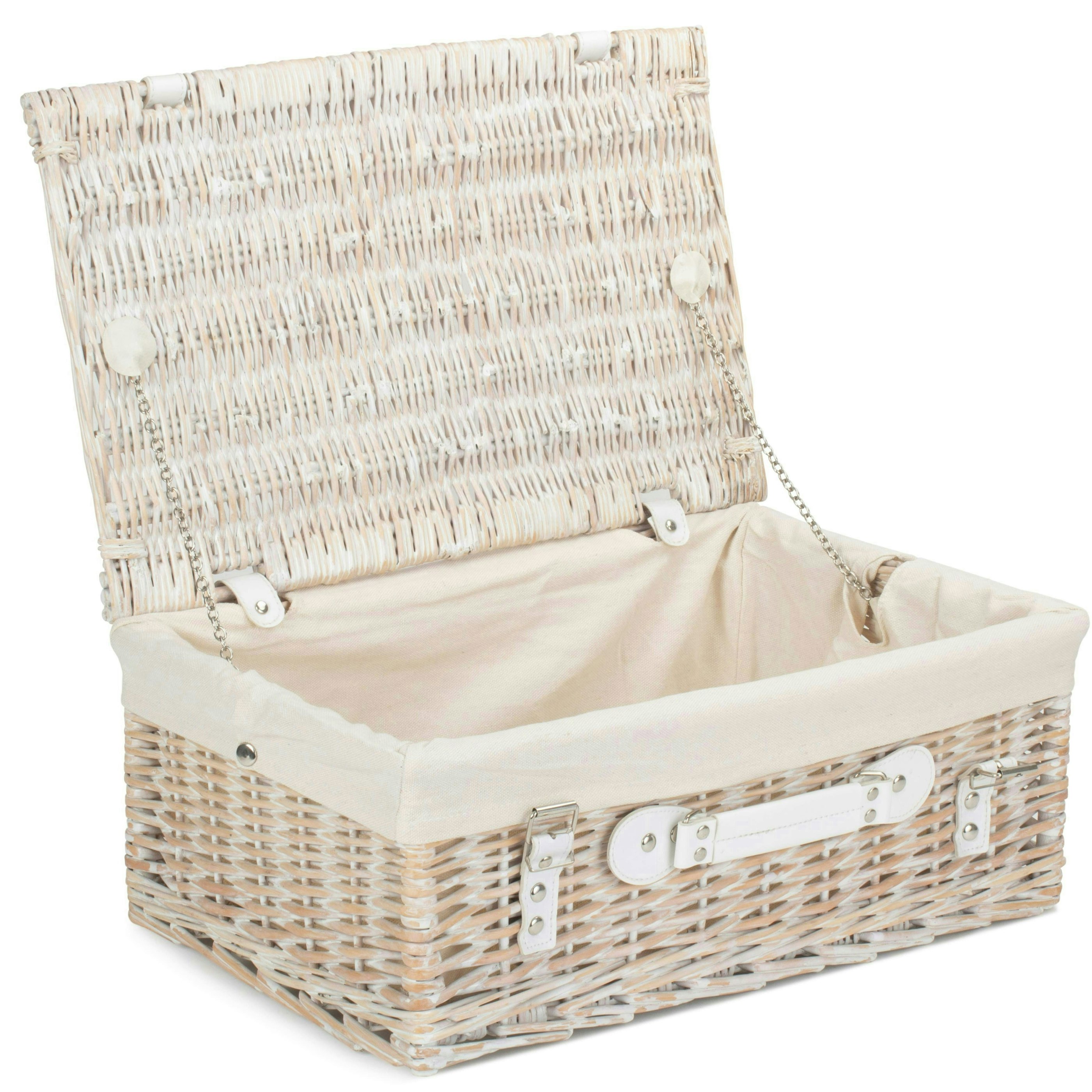 Rackhams White 45Cm Wash Willow Wicker Picnic Basket - Wicker - 1
