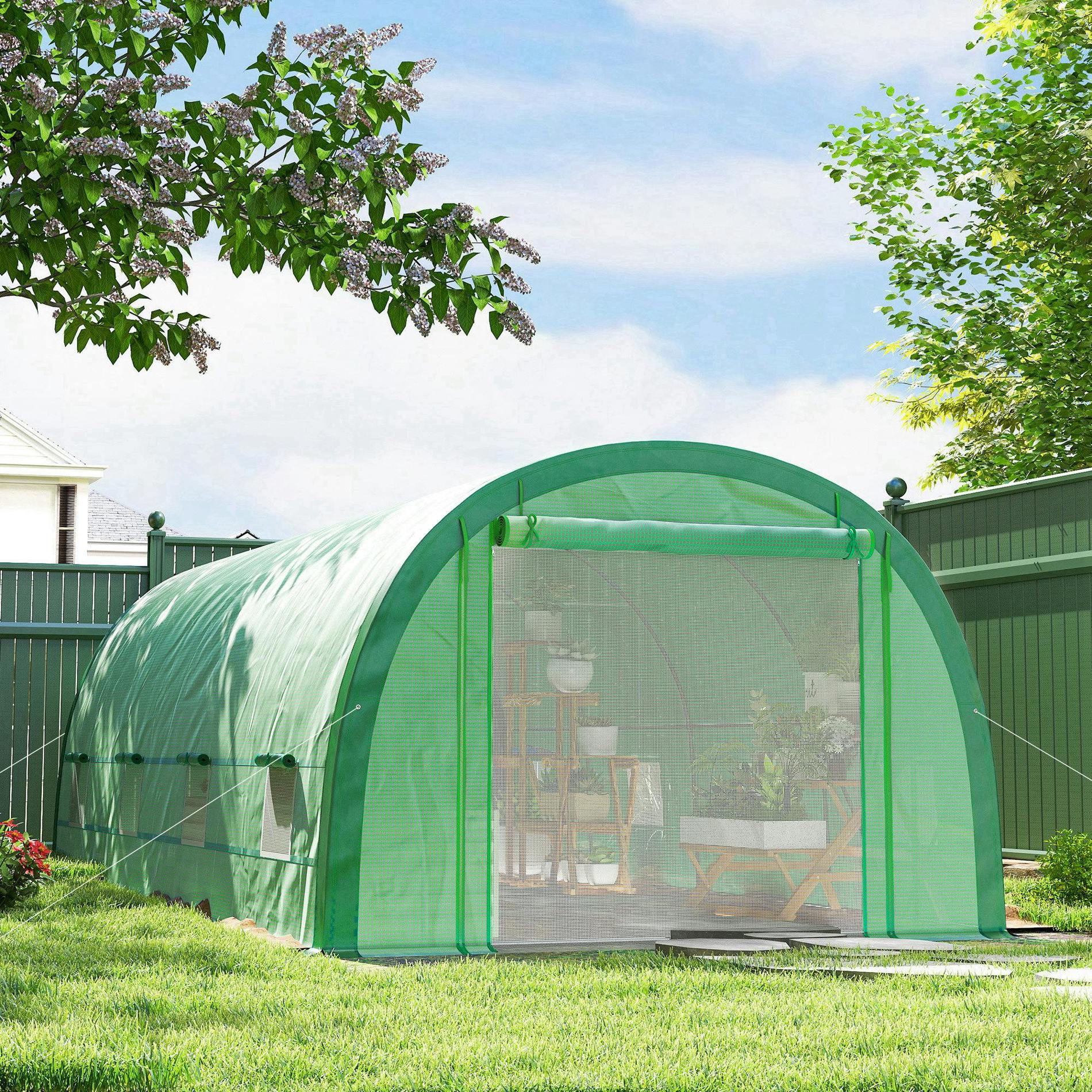 Rackhams Green Walk-In Tunnel House, Upgraded Structure, Mesh Door & Windows - 591L X 300W X 196H Cm - 1