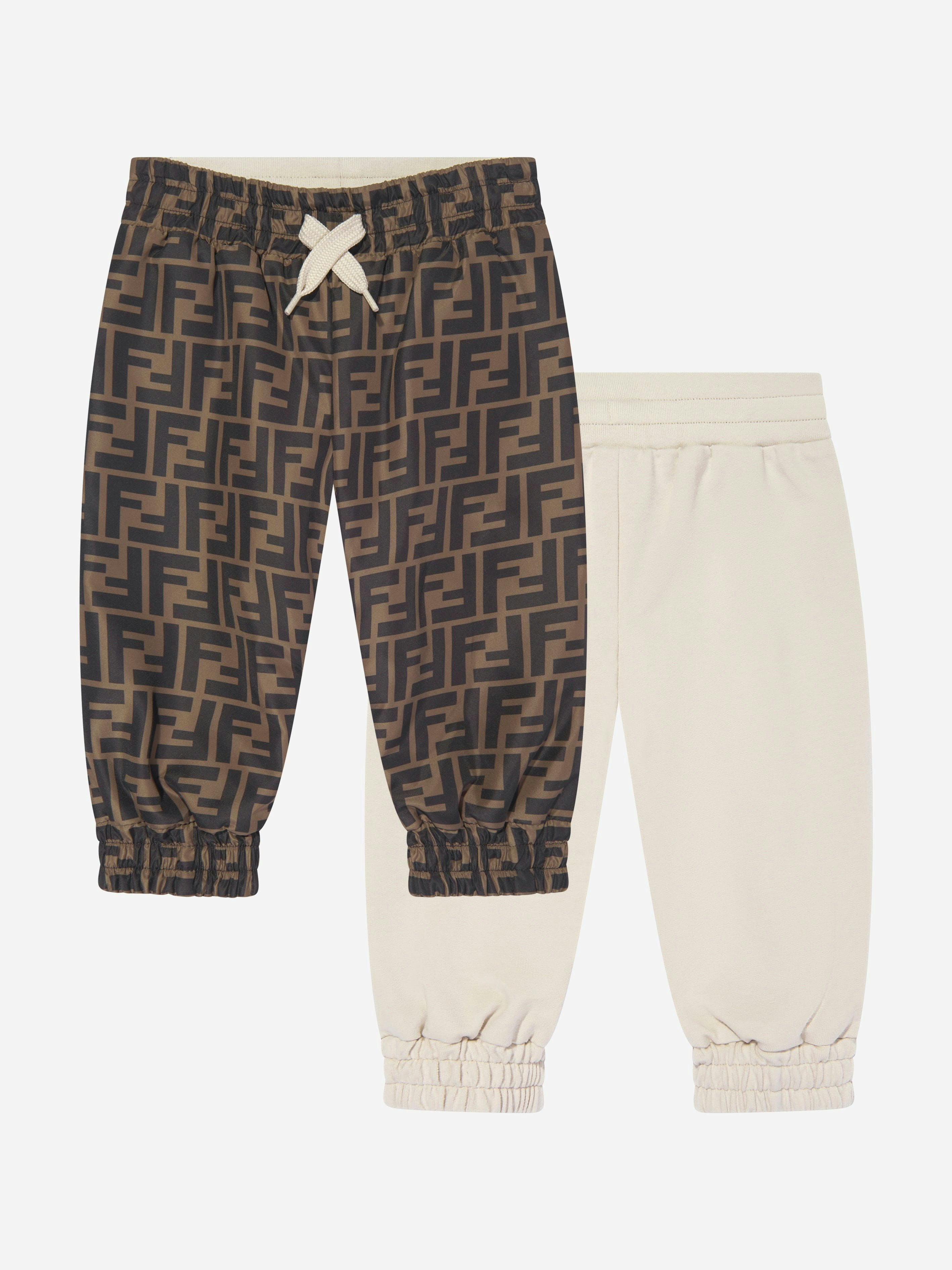 Fendi Kids Unisex Kids Brown/Beige Fendi Baby Ff Logo Reversible Joggers In - 6 Mths