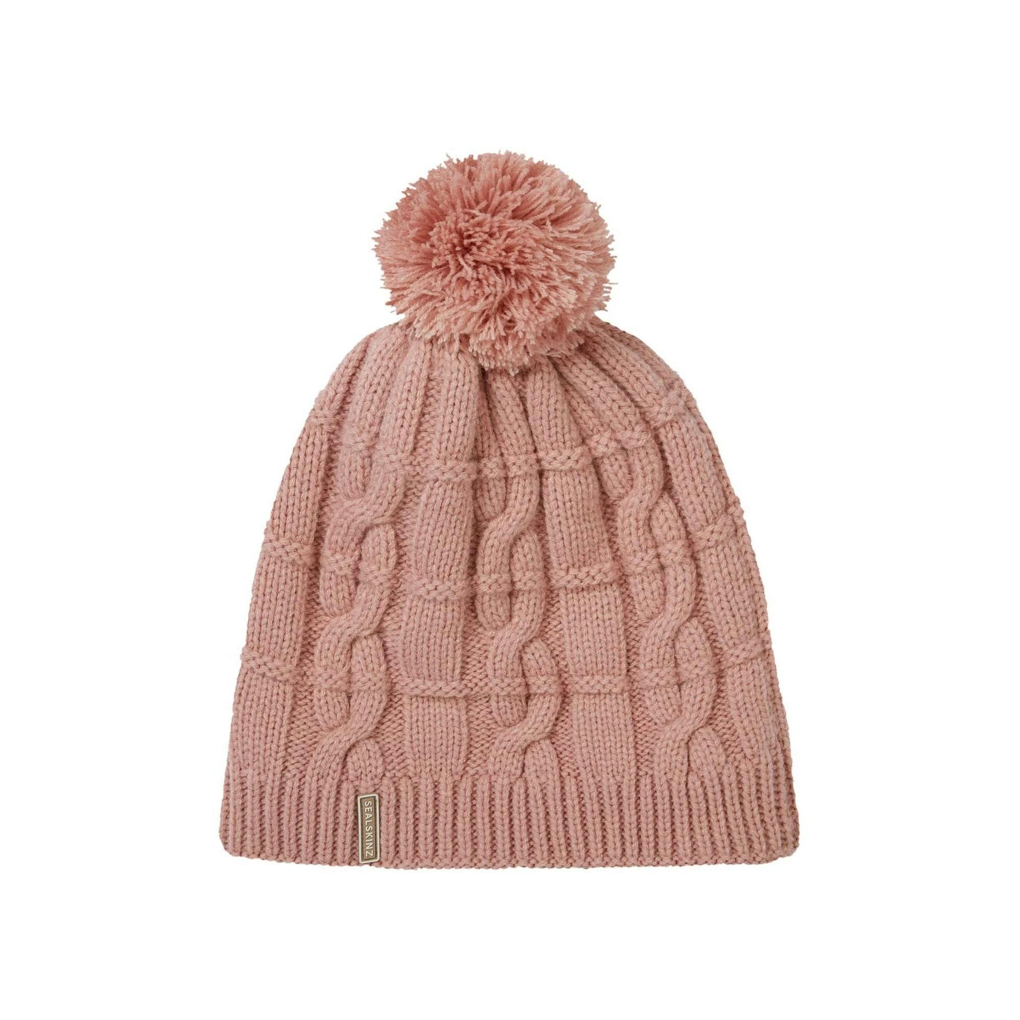 Sealskinz Men's Pink & Ladies Waterproof Cold Weather Cable Knit Bobble Hat - L-Xl