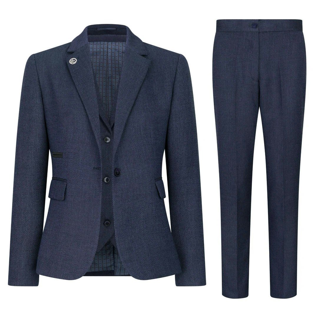 Truclothing Women's Tpw-Ak-04 - Navy 3 Piece Herringbone Tweed Suit - Uk 14