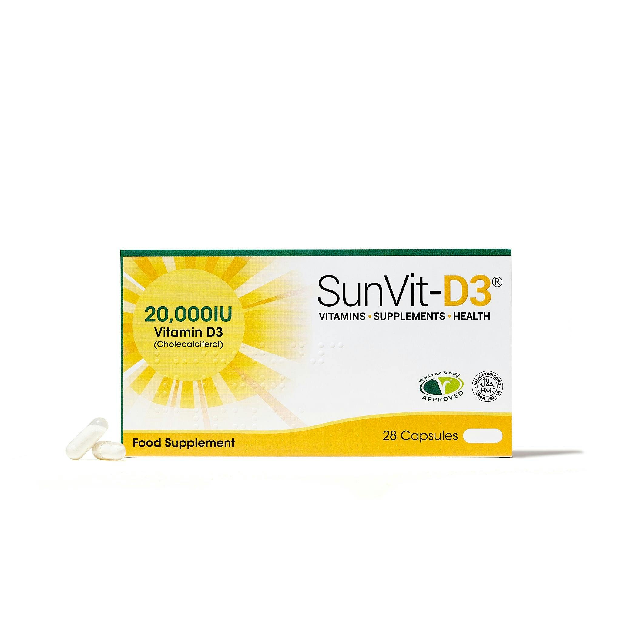 Sunvit-D3 Vitamin D3 20,000 Iu Capsules (500Μg) - High Strength Weekly Supplement (28 Capsules)
