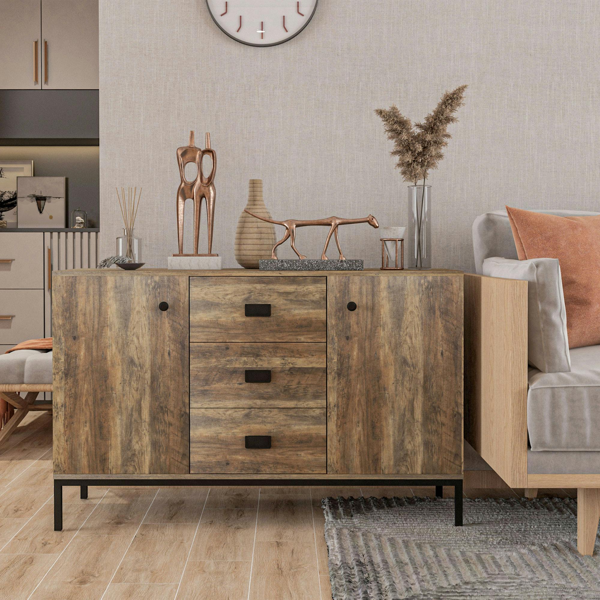 Homcom Brown Industrial Sideboard, Storage Cabinet, Accent Cupboard Distressed