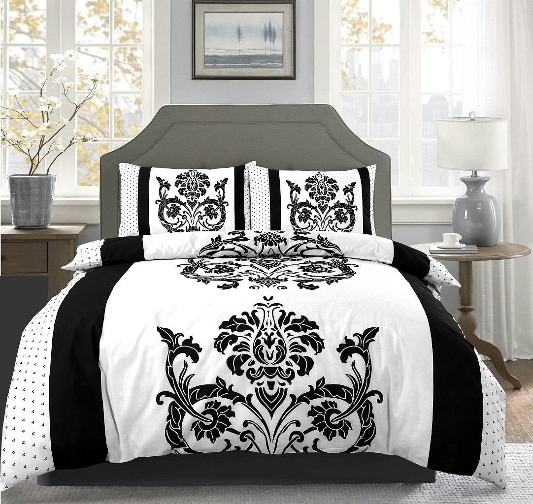 Rackhams Black Darcy Damask Duvet Cover Set Modern Bedding - King