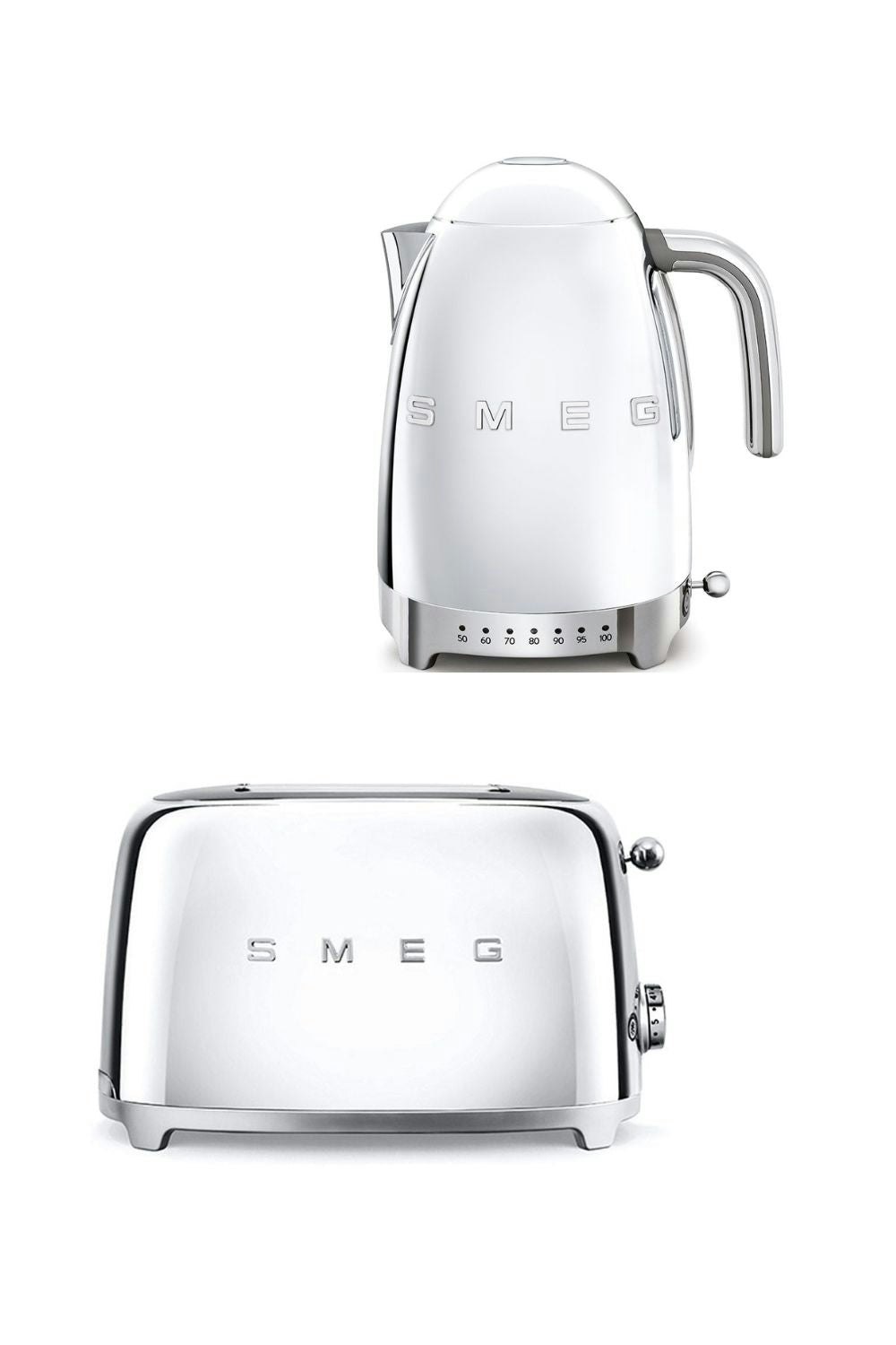 Smeg Cream Bundle Set Tsf01 2-Slice Toaster & Klf04 1.7L Variable Temperature Controlled Kettle - Stainless Steel
