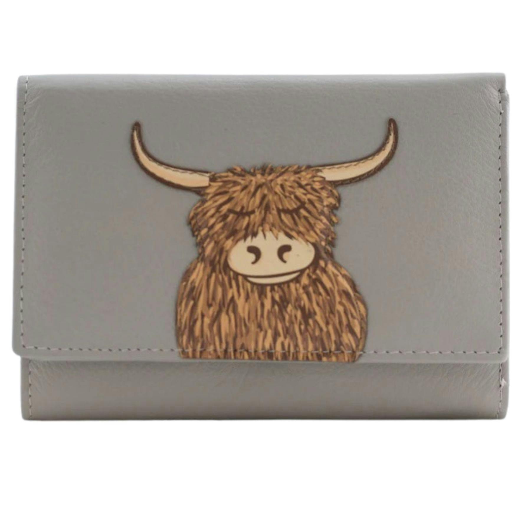 Mala Leather Grey Bella Highland Cow Limited Edition Trifold Purse - One Size - Leather