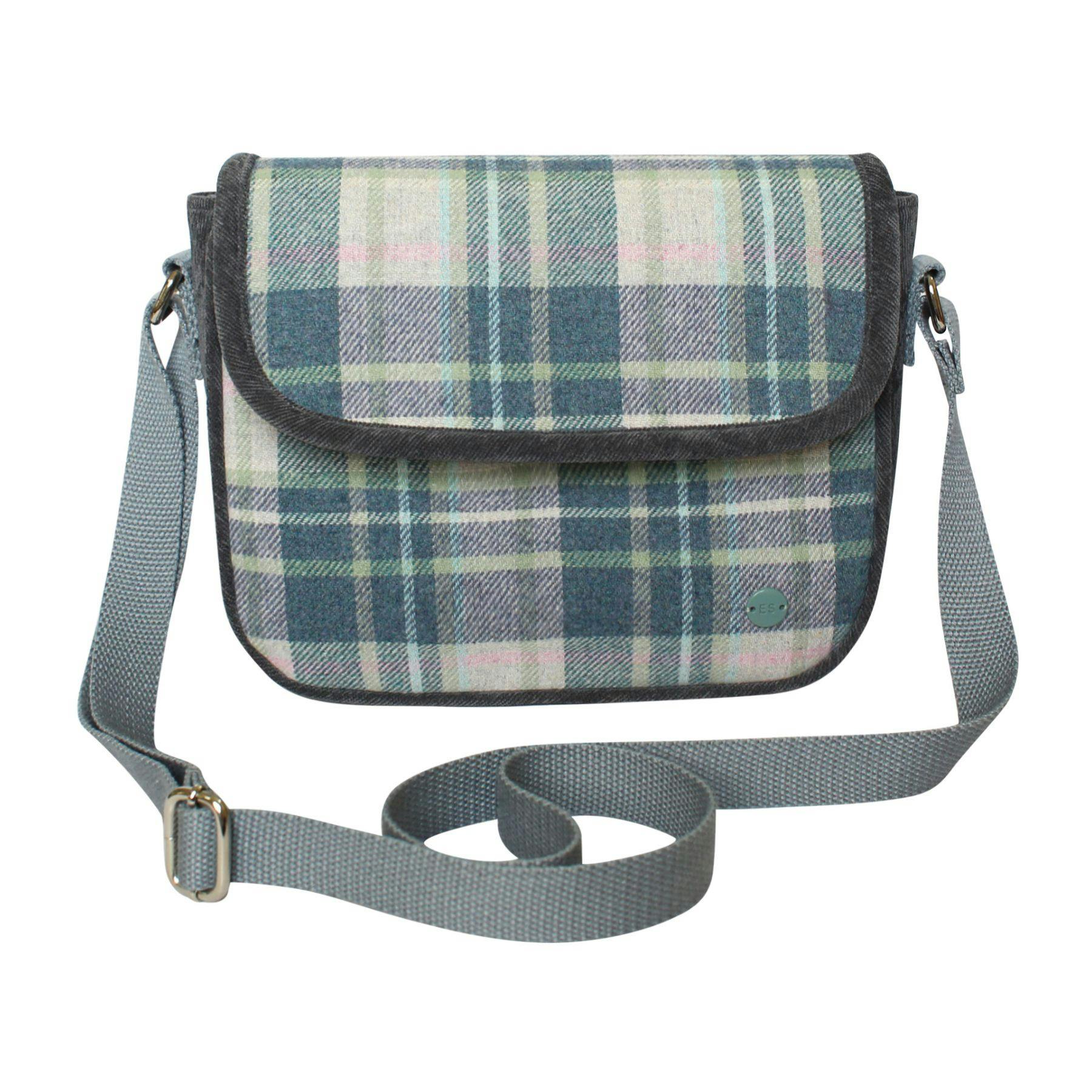 Earth Squared Tartan Tweed Mila Crossbody Bag - Sky