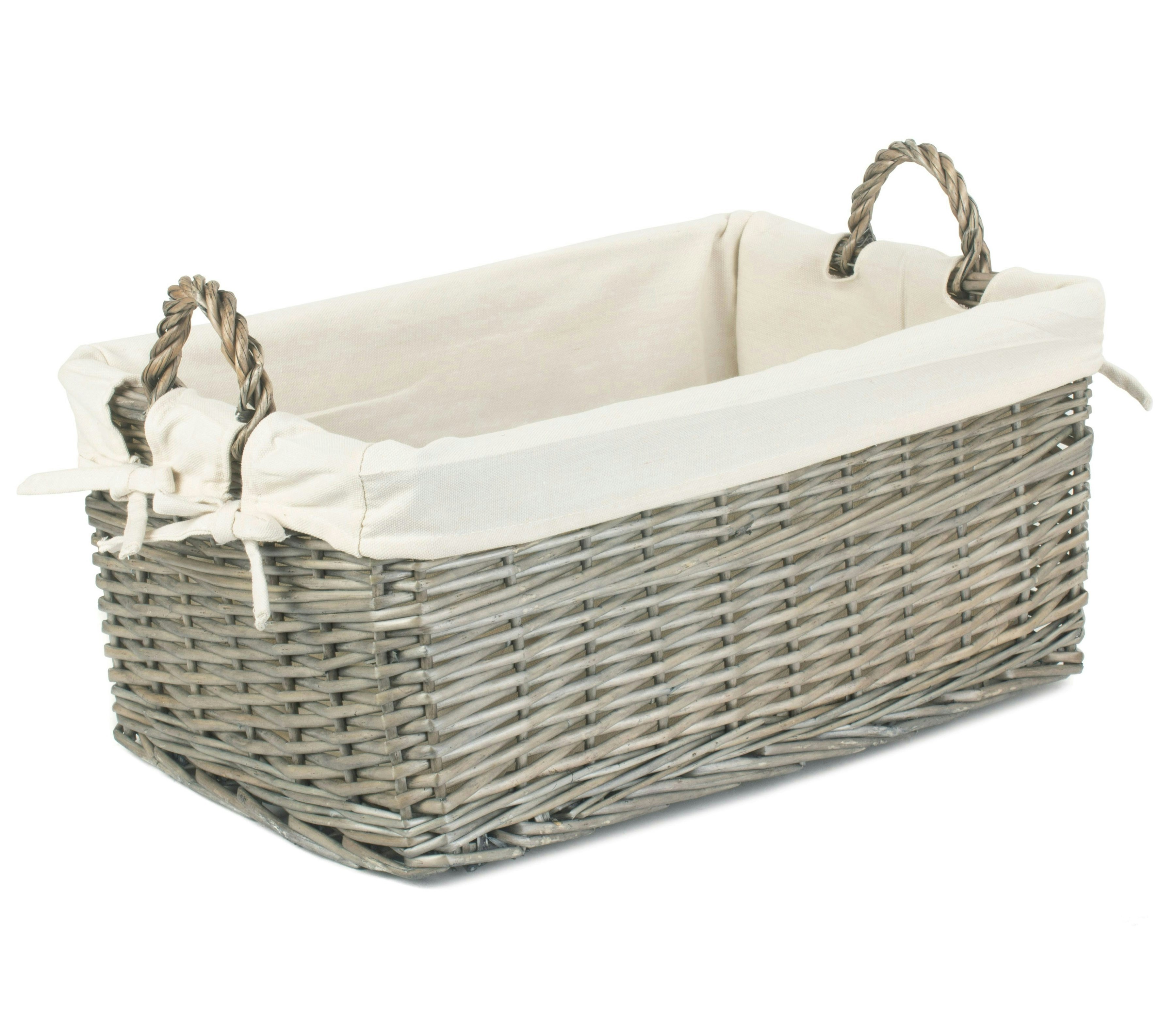 Rackhams Red Shallow Cotton Lined Antique Wash Wicker Storage Basket - Medium