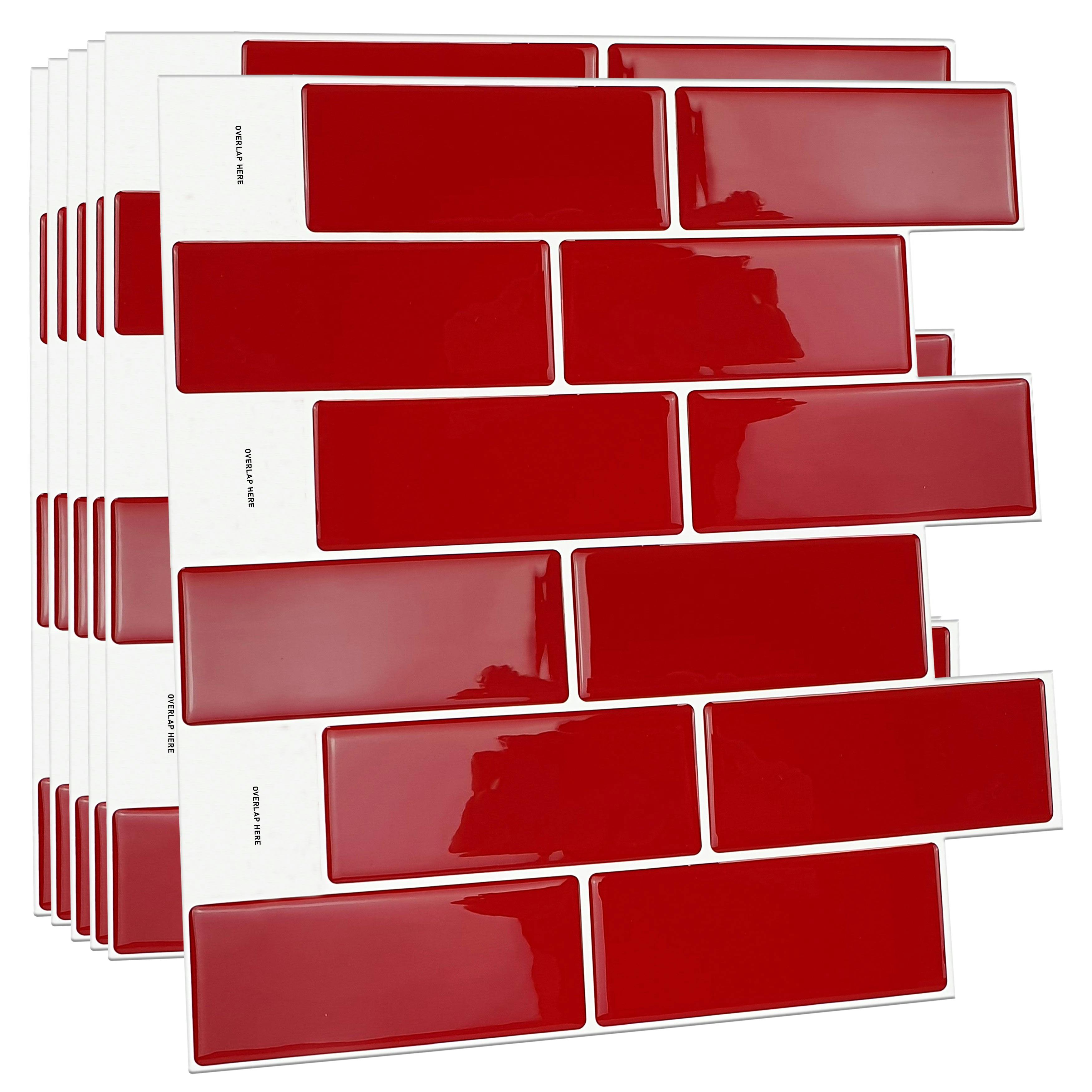 Walplus Cherry Red Retro Glossy 3D Tile Stickers for Walls, 30.5 x 30.5cm, 6 Pack - Image 5