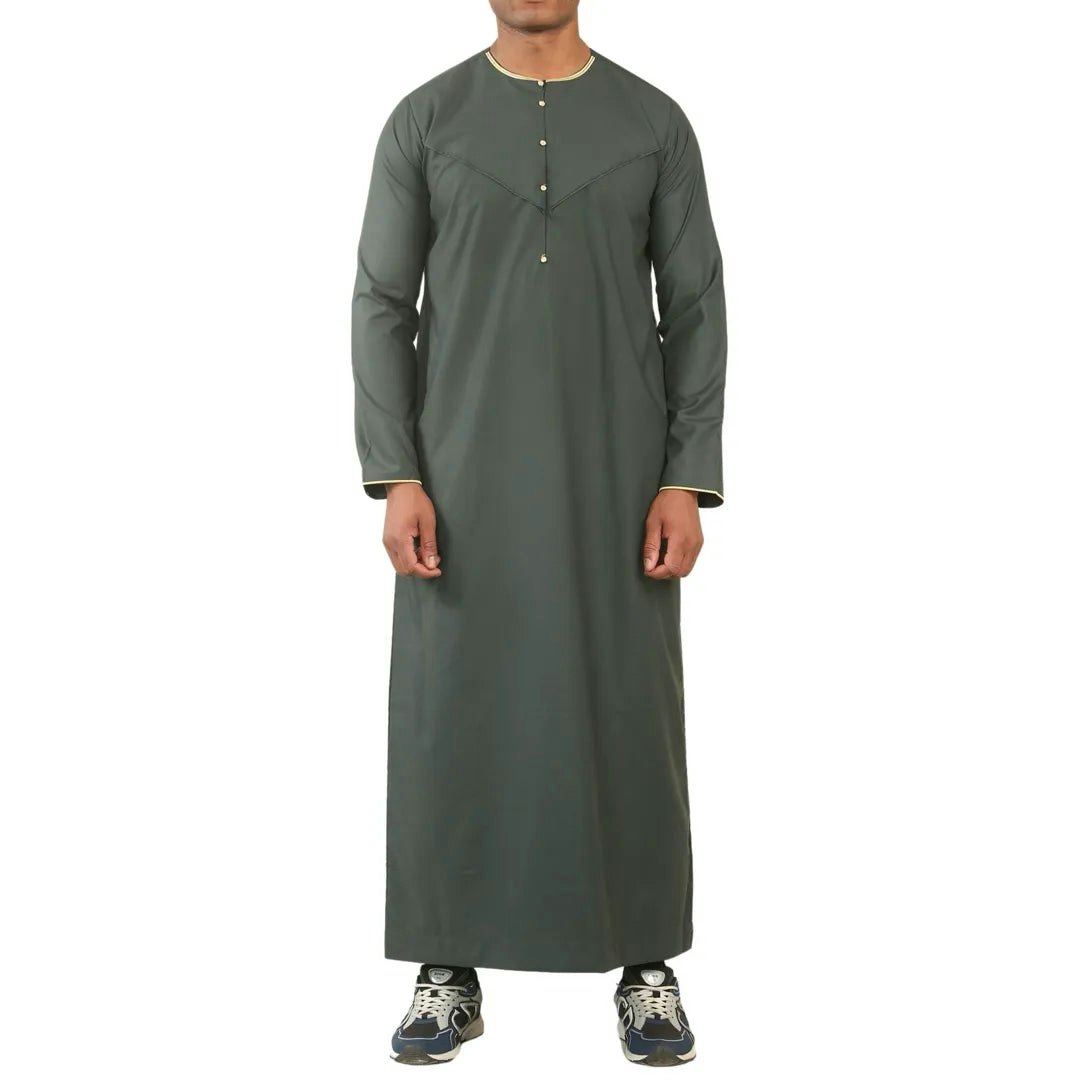 Thobez Men's Gold/Green Oe-300 - Emirati Omani Thobe Embroidery - 58