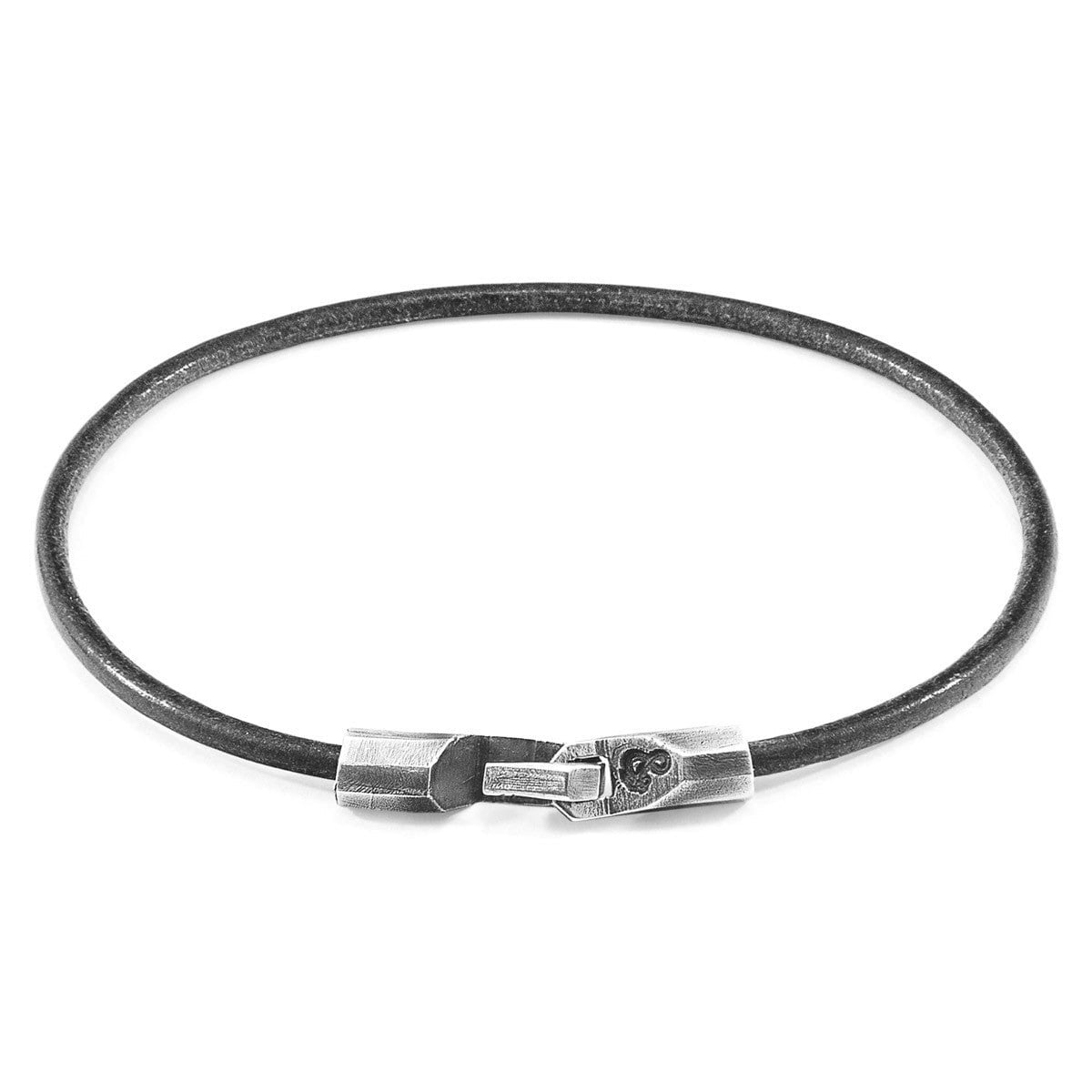 Anchor & Crew Men's Grey/Silver Shadow Talbot And Round Leather Bracelet - L - 23Cm