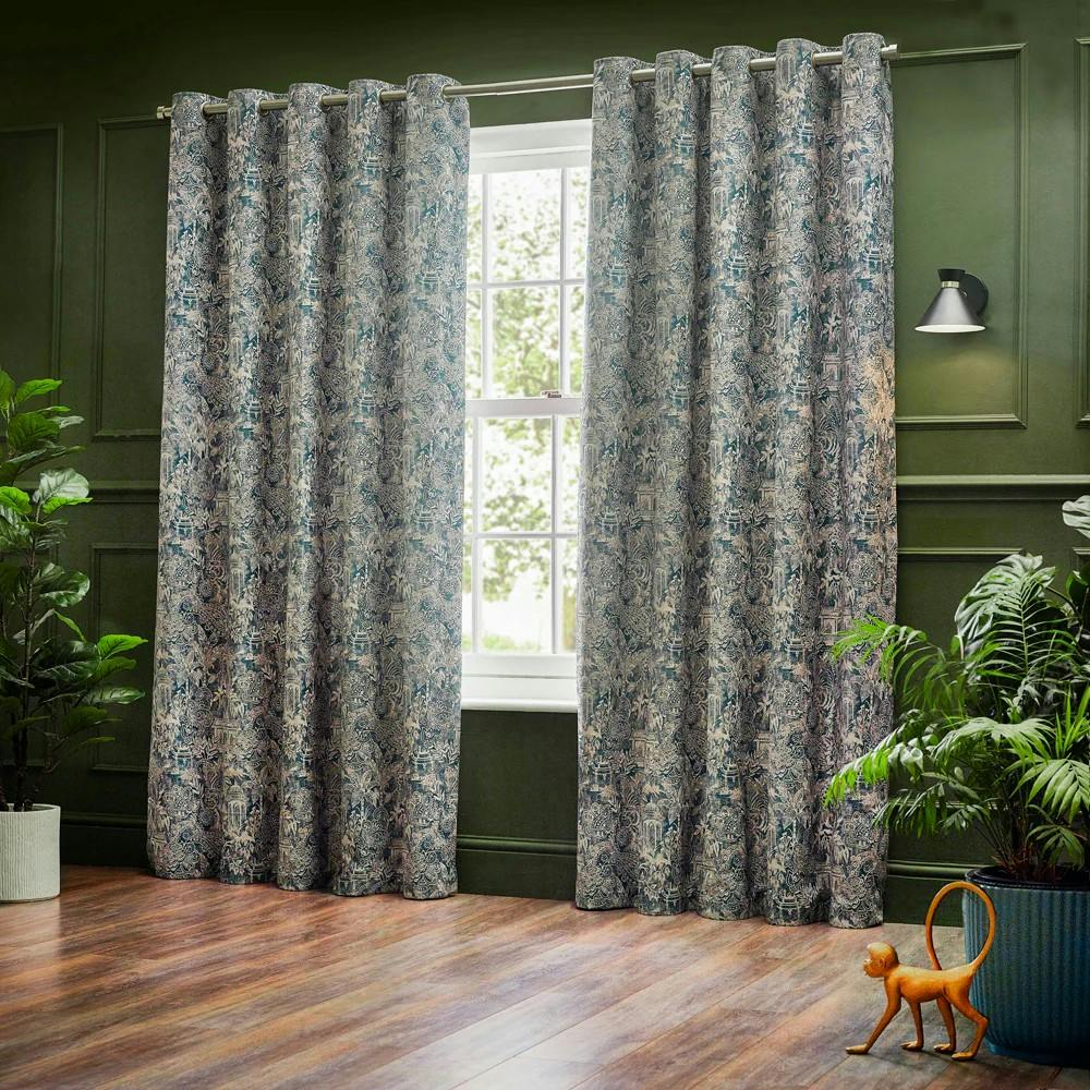 Rackhams Chenille Bengal Tiger Eyelet Curtains - Wedgewood - 229Cm X 137Cm - Wedgewood - 100% Polyester