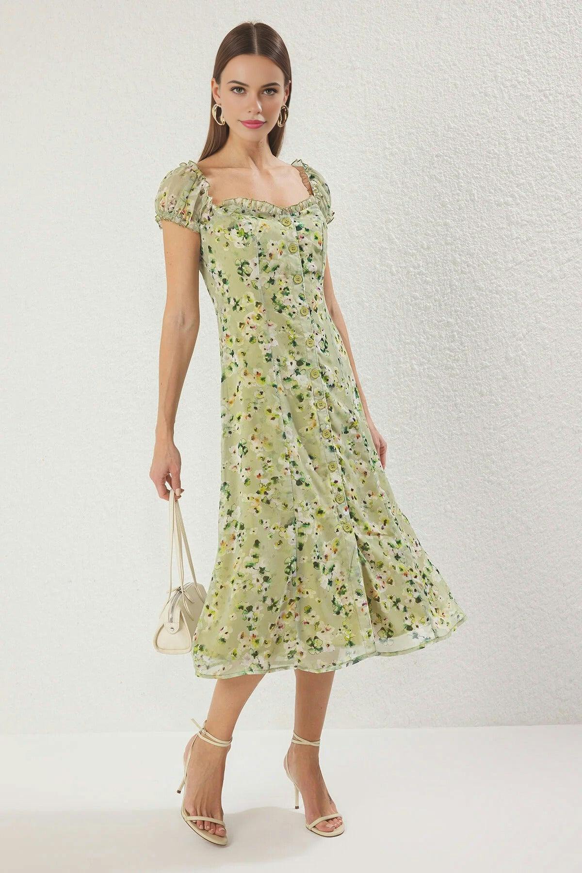 Wovcor Floral Lined Chiffon Woven Midi Dress - Multi - 8