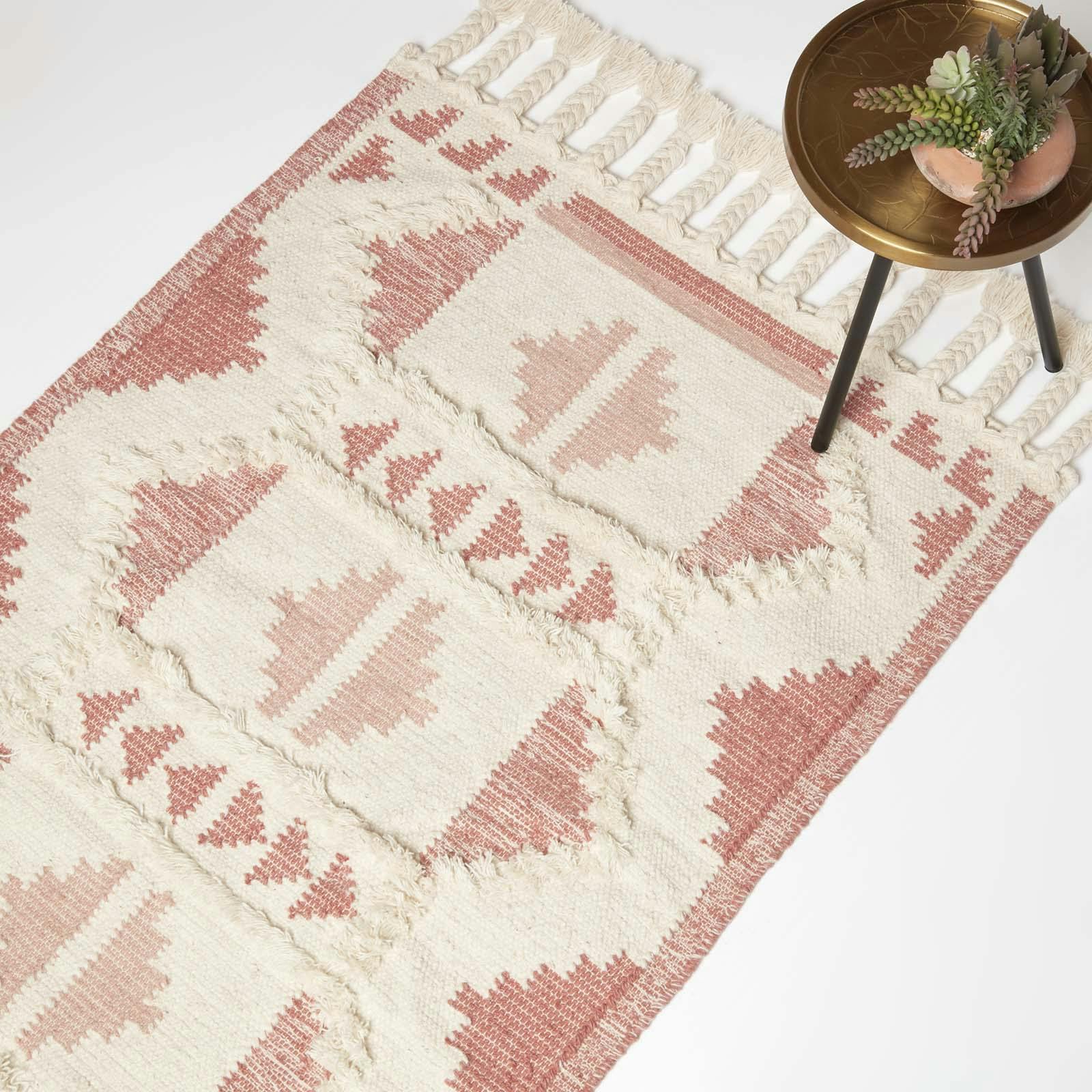 Rackhams Pink Satara Kilim Wool Rug - 120 X 170 Cm