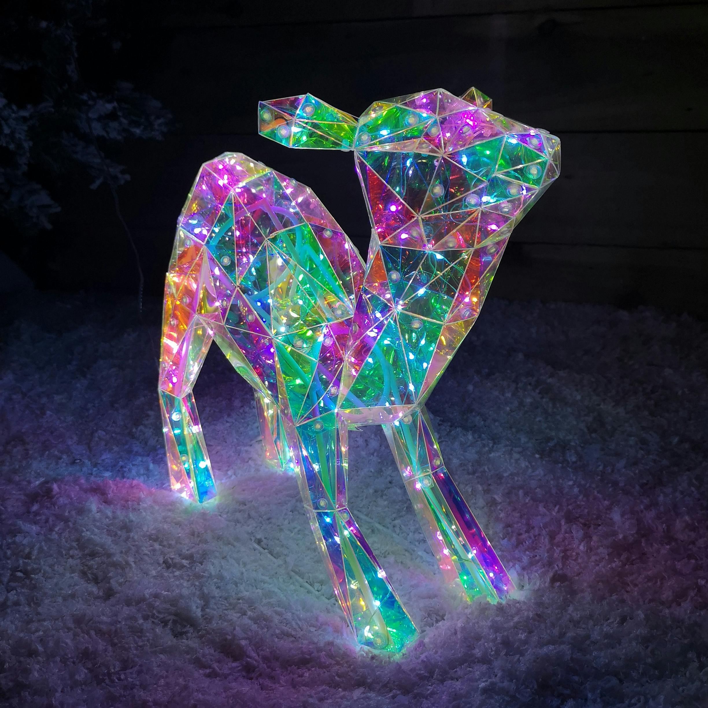 Rackhams Light/White 40Cm Up Standing Iridescent Dreams Christmas Fawn With 100 Leds