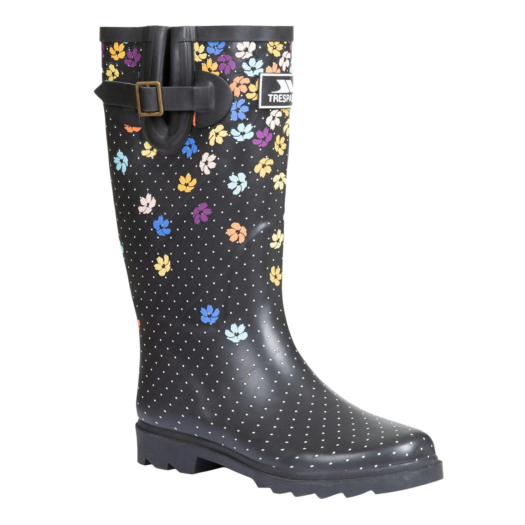 Trespass Women's Black Samira Printed Wellington Boots In | Size: 6 - Image 2
