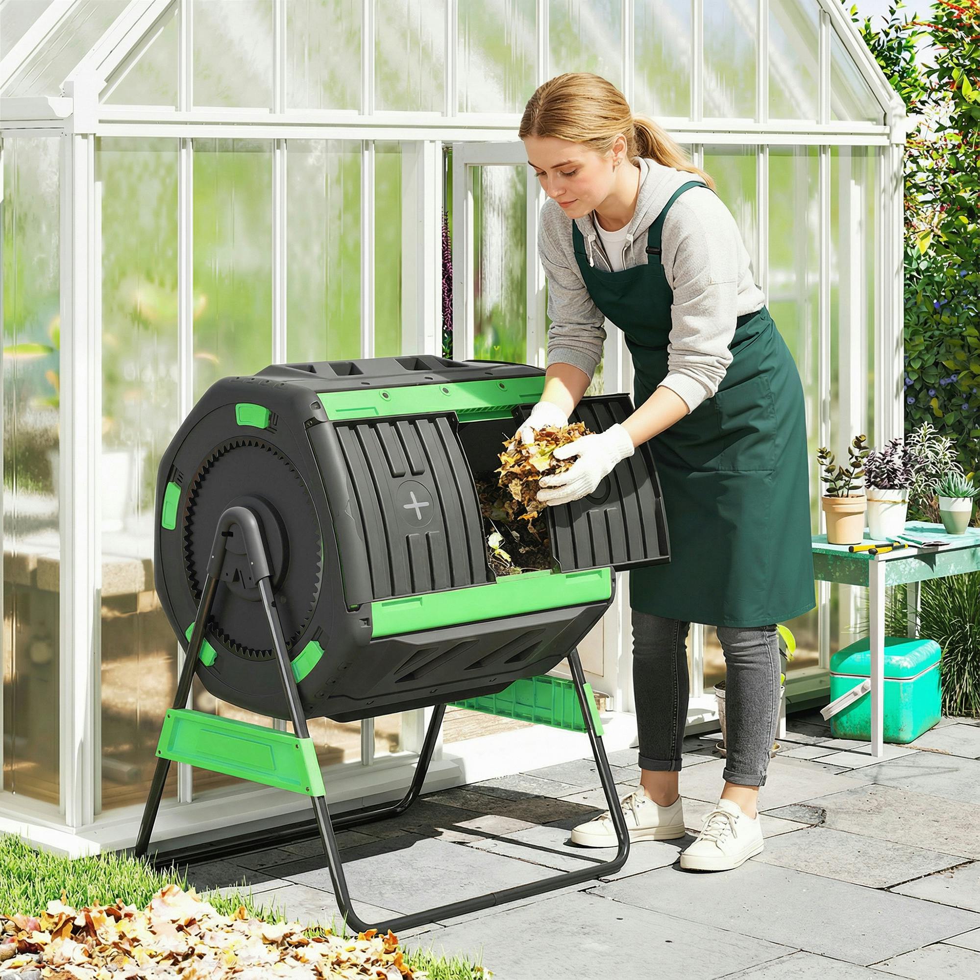 Rackhams 200L Compost Bin, Dual Chamber Rotating Tumbling Composter