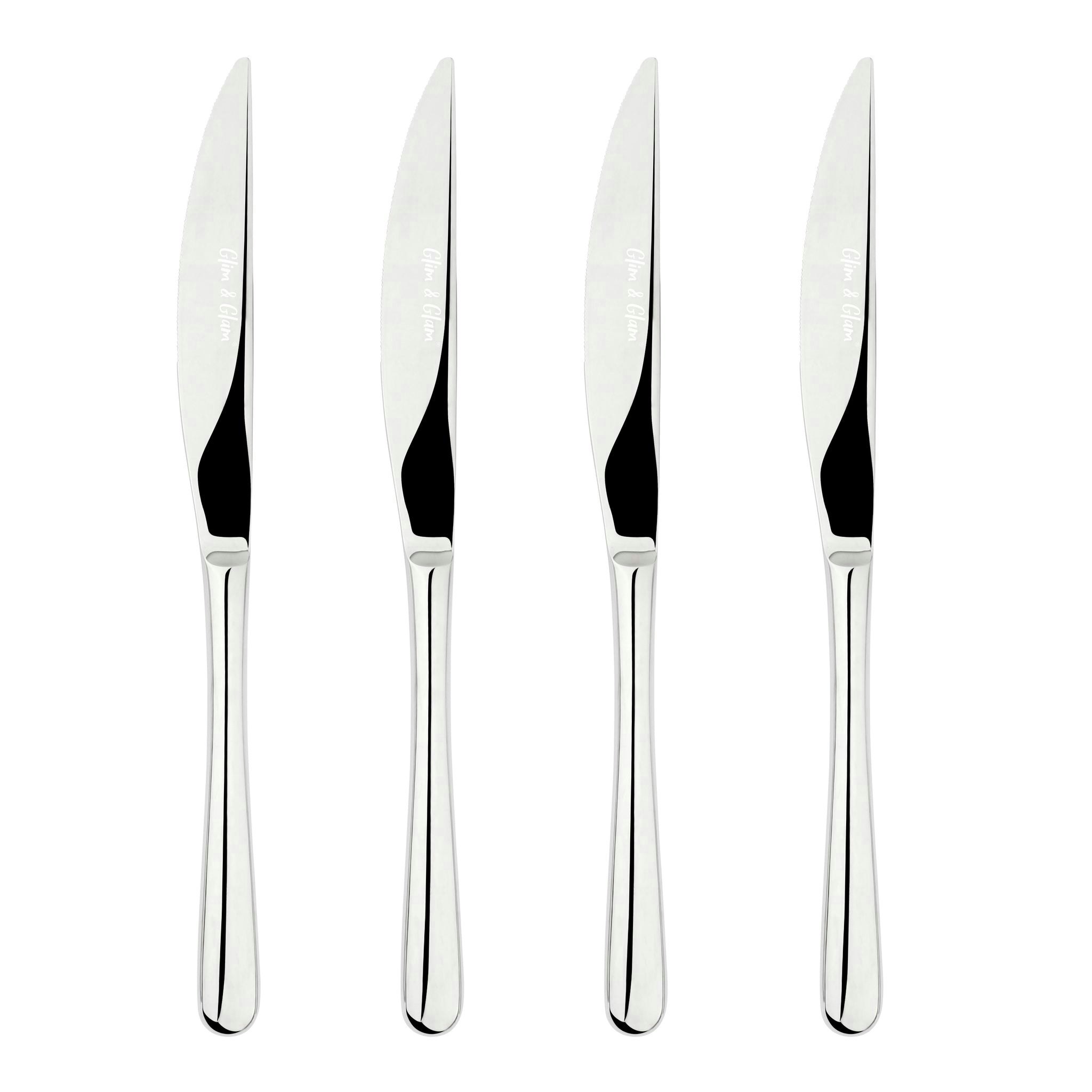 Glim & Glam Silver Cutlery 18/8 Stainless Steel Dinner Knife 4Pc Set Sphere - Stainless Steel - Dinner Knife