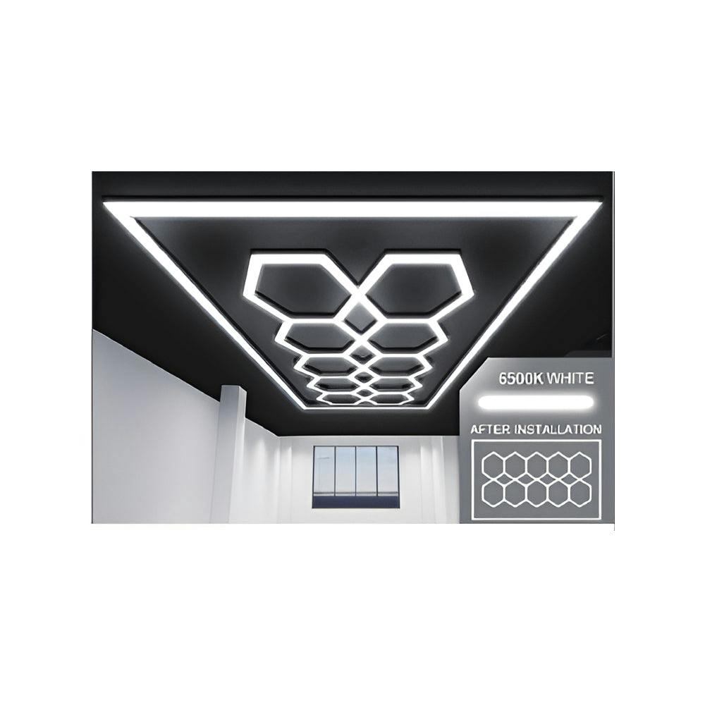 Ener-J Light 632W Designer Led Ceiling With Frame, 10 Hexagon Grid With Border, Commercial Interior Ing