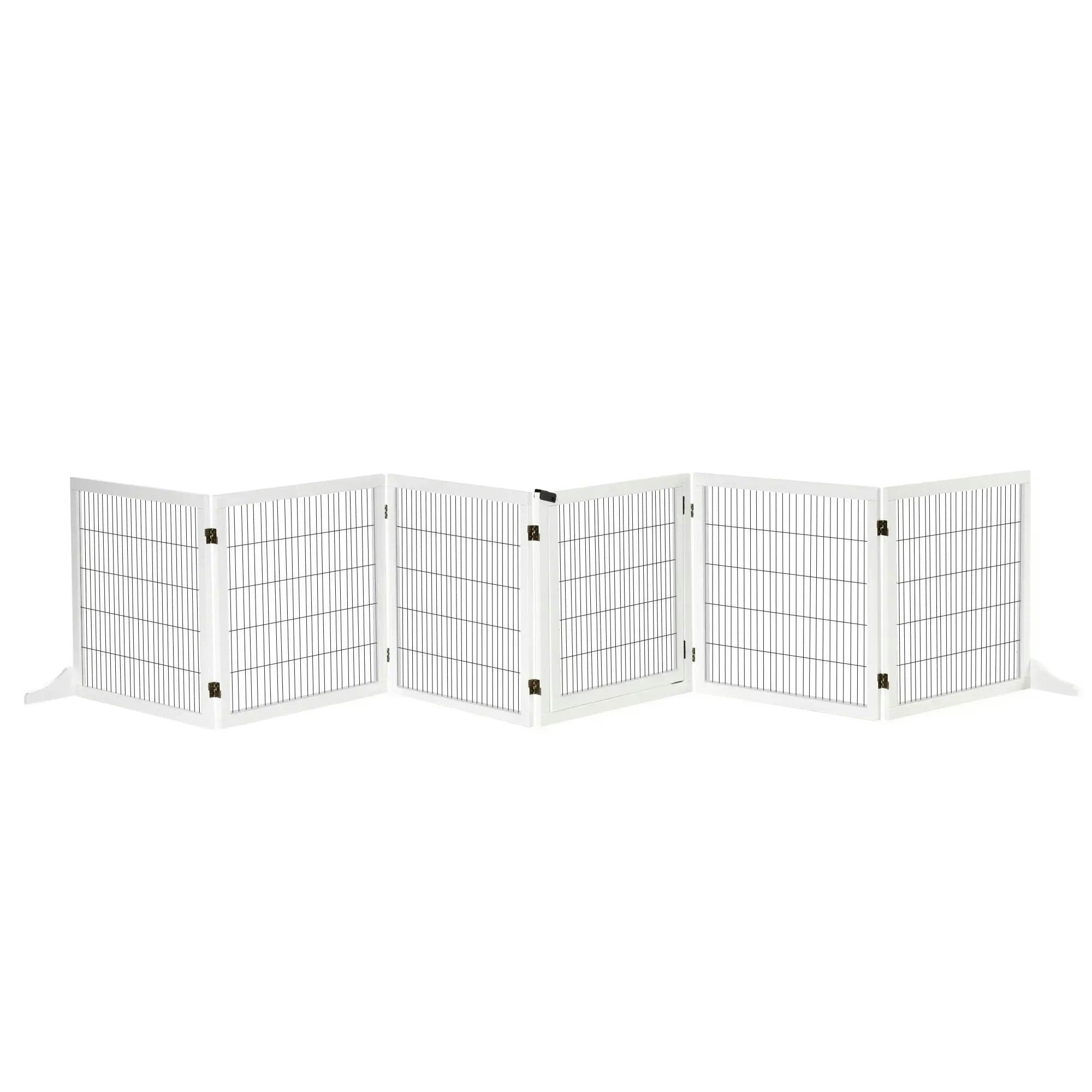 Pawhut Wooden Pet Gate, Freestanding Dog Safety Barrier - White - Image 5