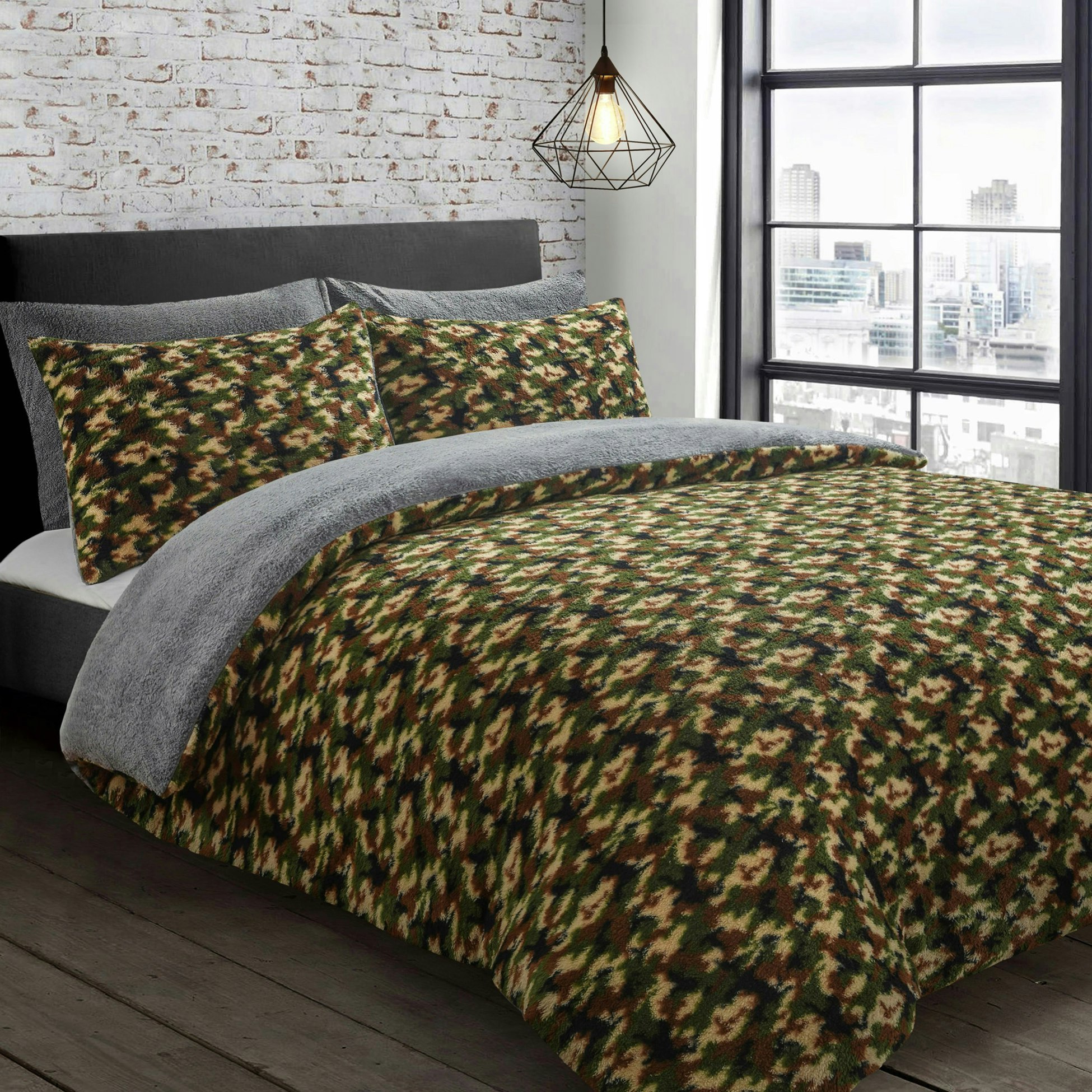 Velosso Camouflage Teddy Fluffy And Warm Fleece Duvet Cover Set - Camouflage - Single