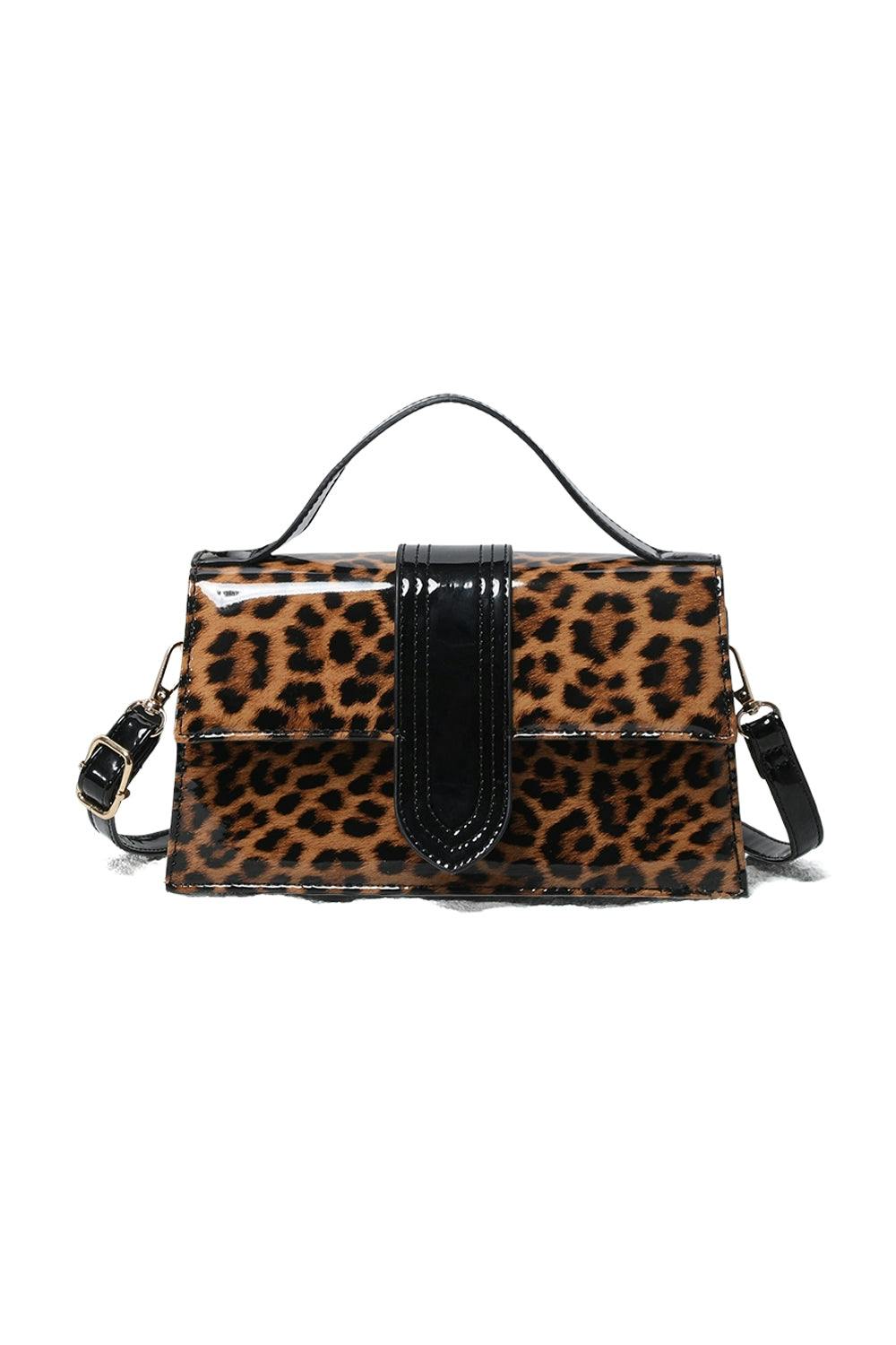 Pluspup Brown Animal Print Top Handle Crossbody Bag With Flap Closure