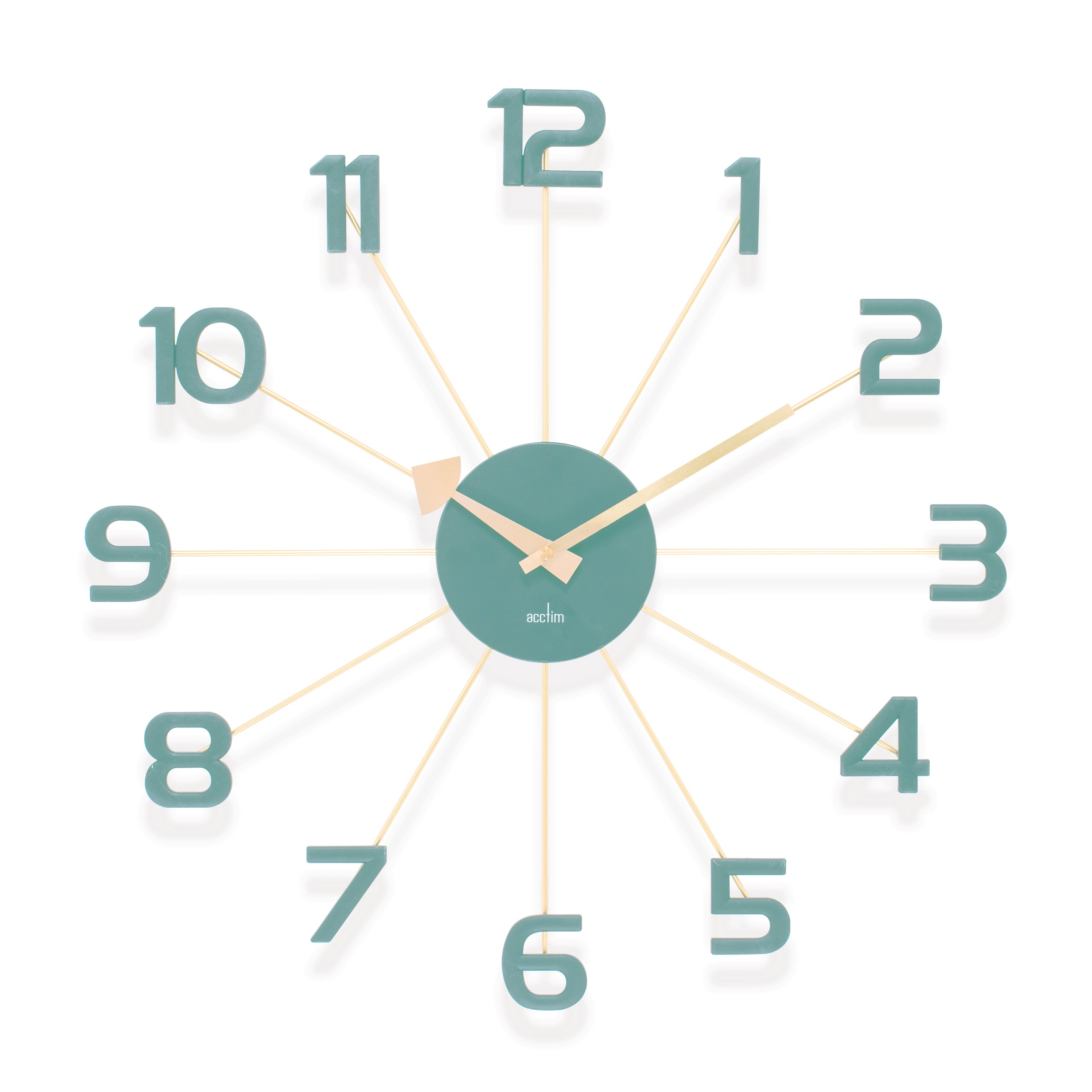 Rackhams Black/Light Astraea Large Wall Clock Quartz Brass Effect Metal Spokes Large Numbers - Cloverfield And Brass