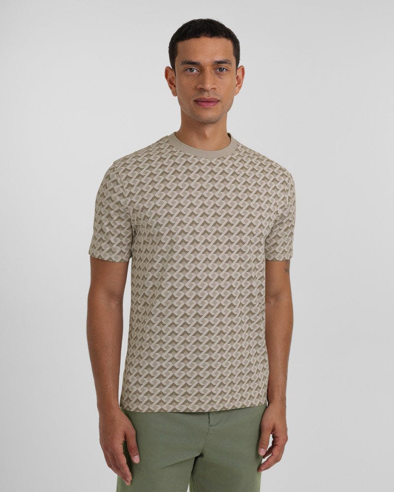 Steel & Jelly Kingston - Abstract Helical Geo Print T-Shirt - Stone - Xl