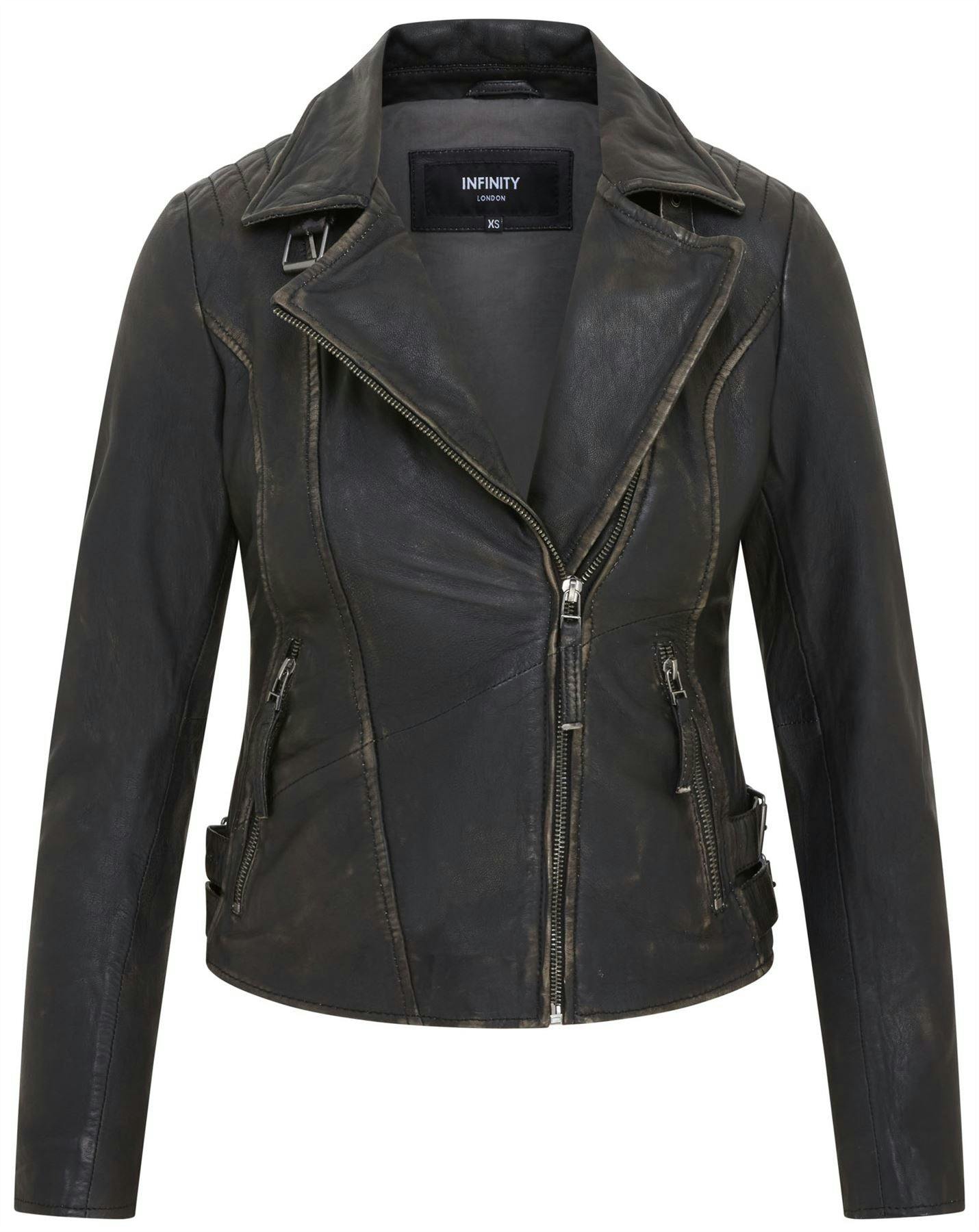Infinity Leather Women's Black Leather Brando Biker Jacket - Finnsnes - Vintage - Uk L/14 | Eu 40 | Us 10