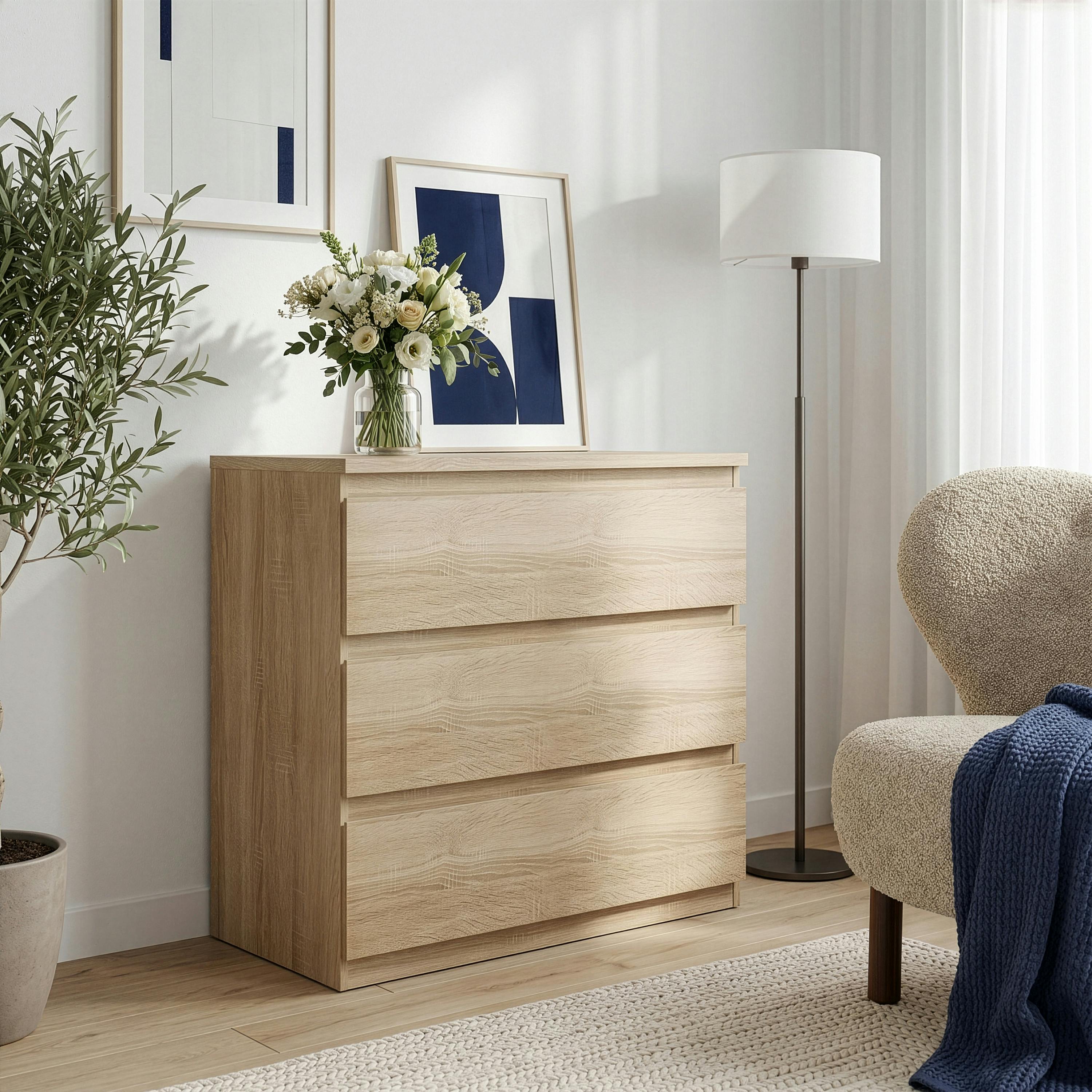 Furniture To Go Edmore 3 Drawer Chest In Sonoma Oak - Standard - Sonoma Oak - Manufactured Wood