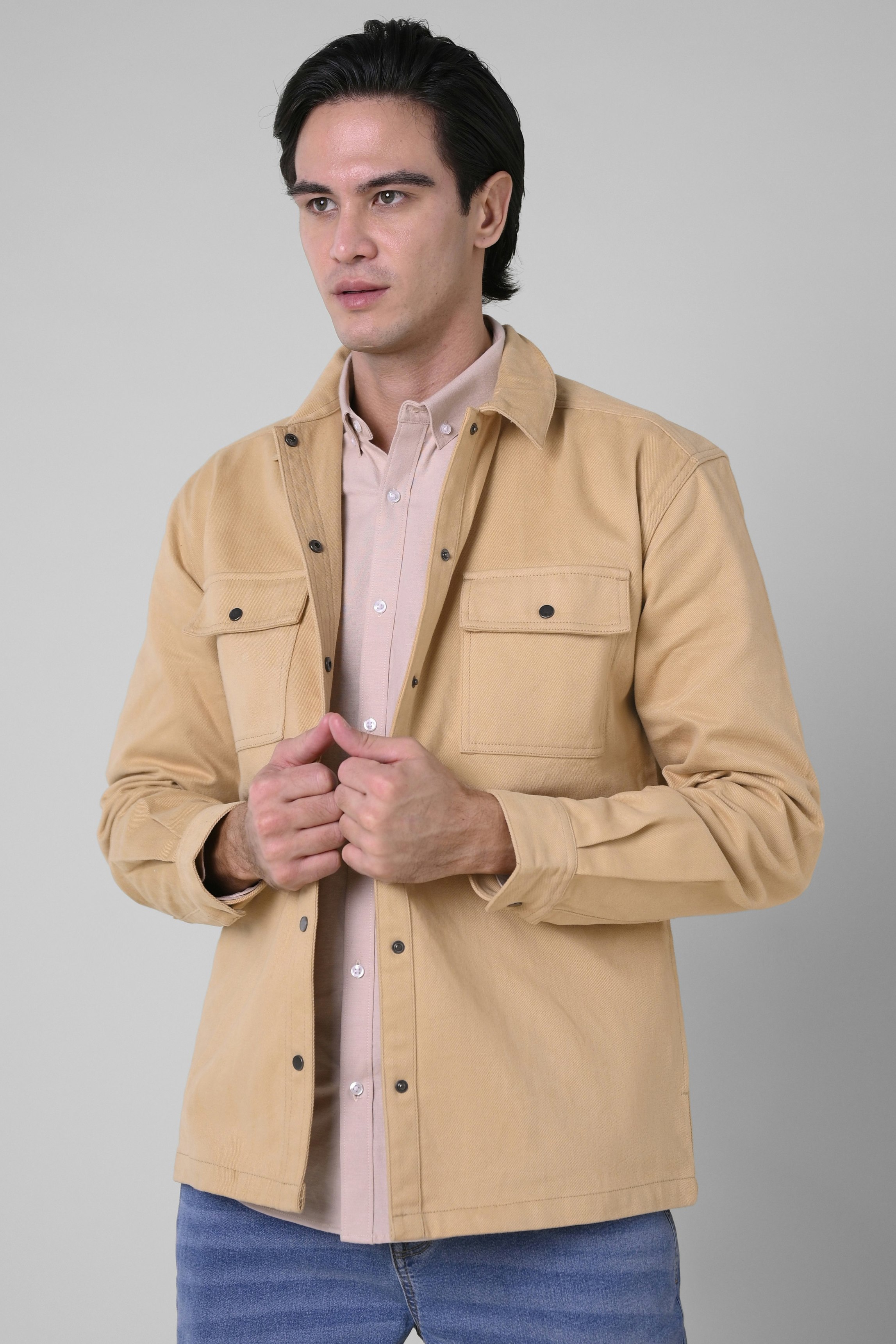 Enorsia Men's Premium Cotton Twill Oversized Shirt - Xl - Khaki - 100% Cotton