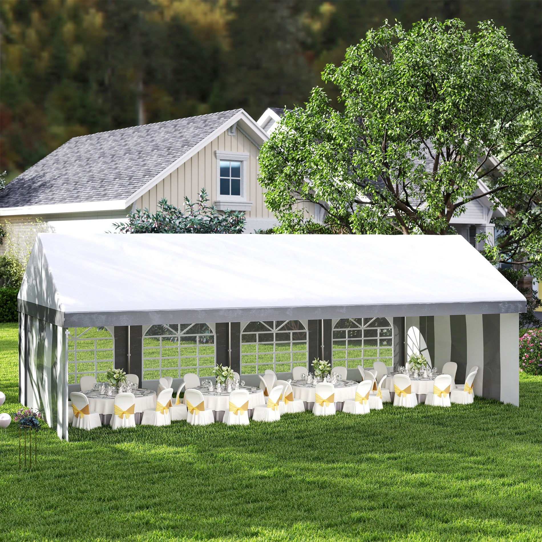 Outsunny Galvanised Party Tent, Marquee Gazebo - White And Grey / 8X4m - Image 5