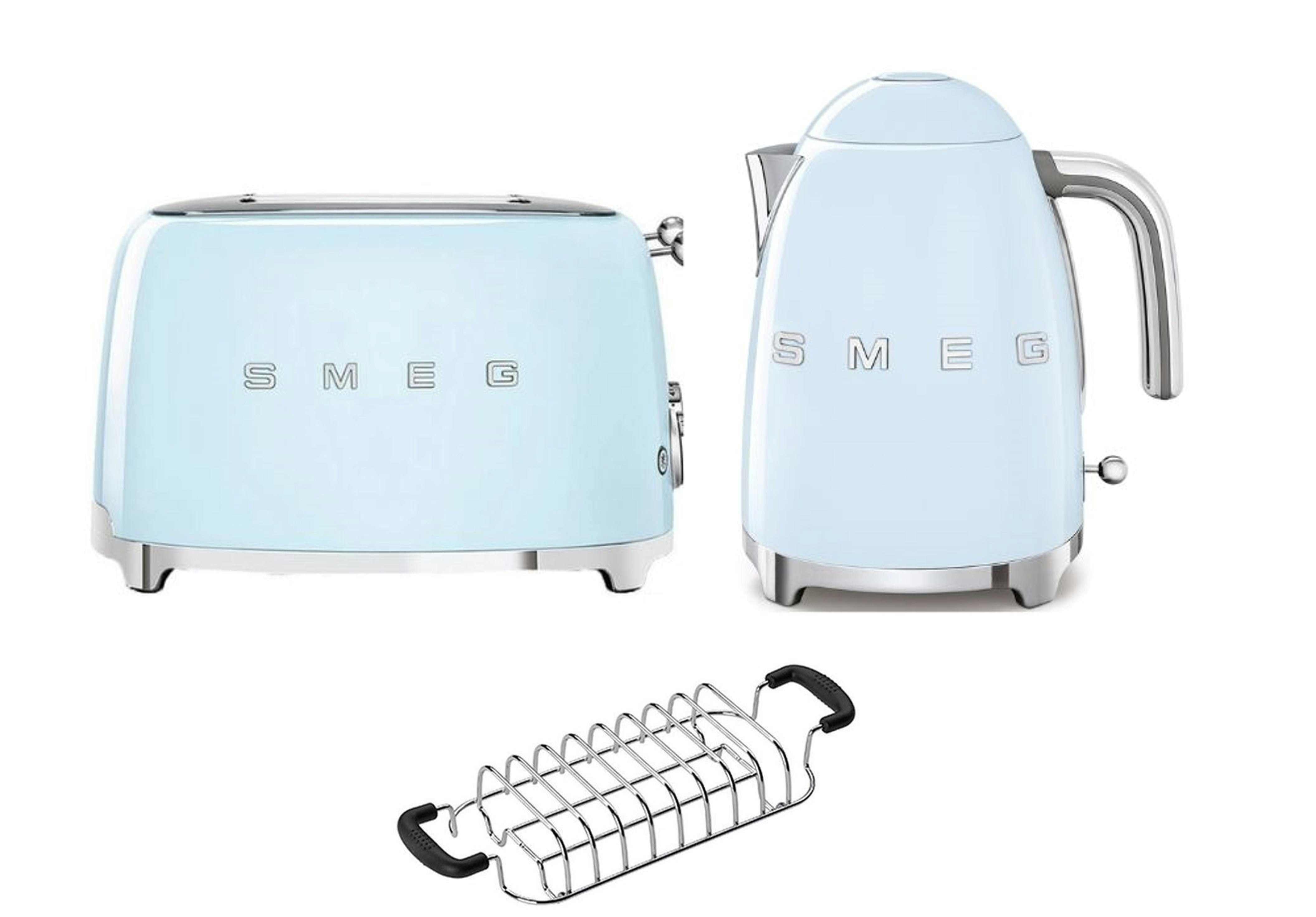 Smeg Blue Klf03 Kettle + Tsf01 Toaster + Tsbw01 Bun Warmer Bundle 1.7L