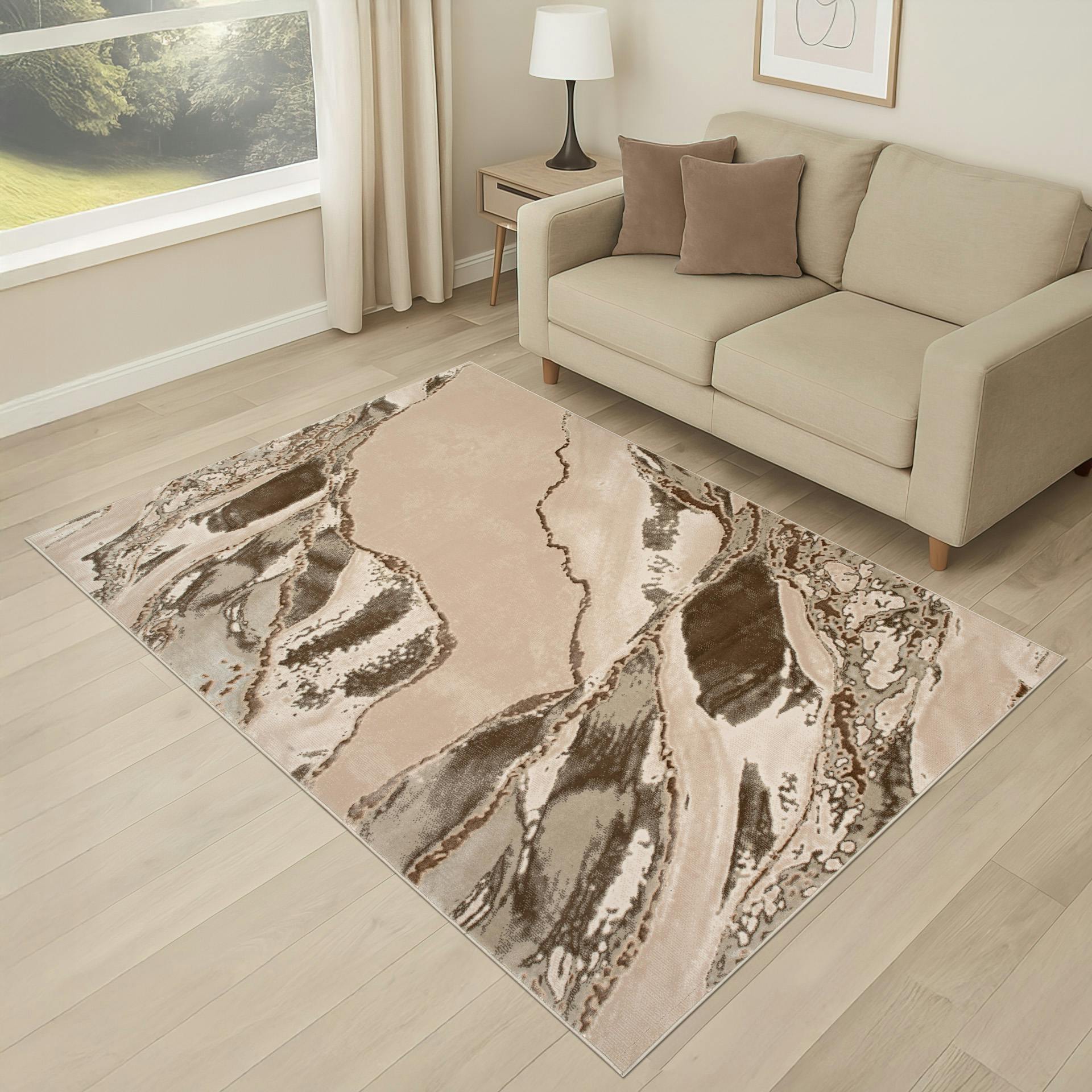 Rackhams Beige Parma Modern Shimmer Rug - 120Cm X 170Cm (4Ft X 5.5Ft)