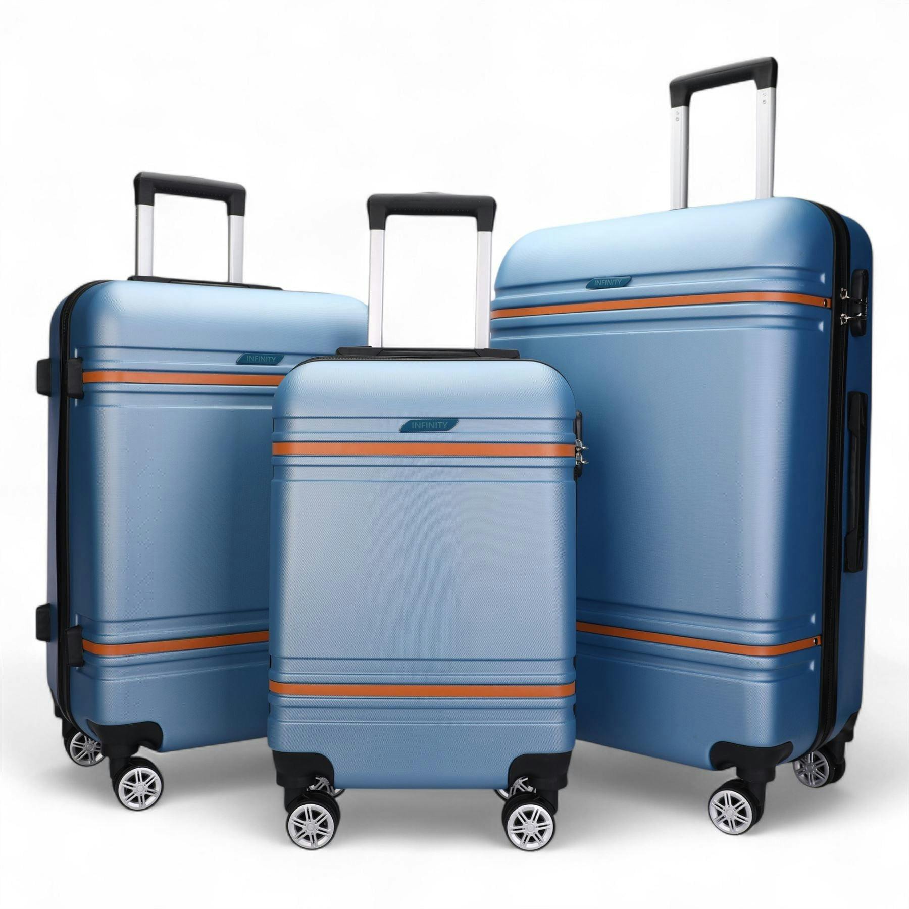 Infinity Luggage Blue Hard Shell Modern Dual 4 Wheel Luggage Suitcase Set - Set Of 3