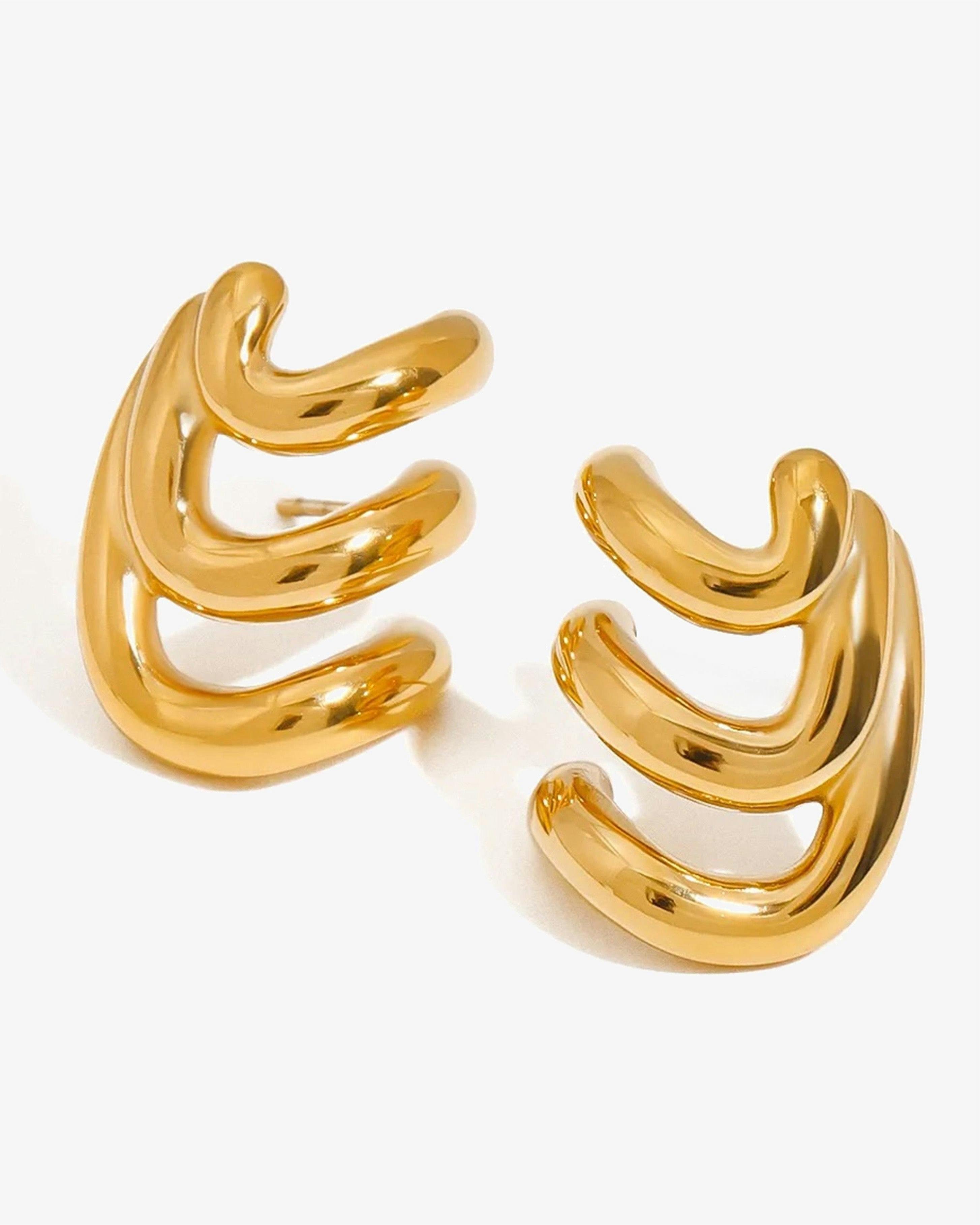 Elk & Bloom Gold Chunky Triple Hoop Wave 14K Studs - No Thank You