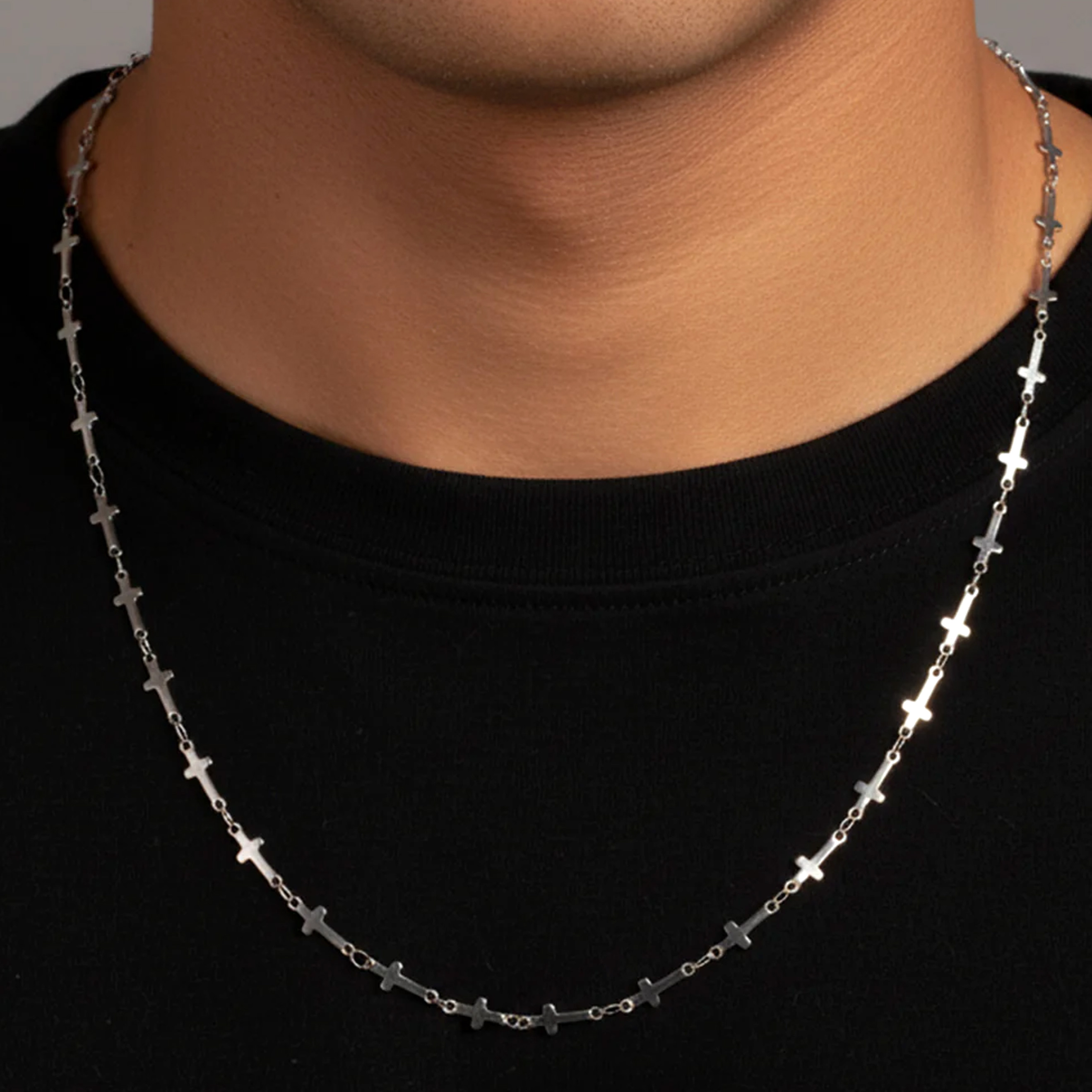 Muchv Men's Silver Cross Necklace - 55Cm