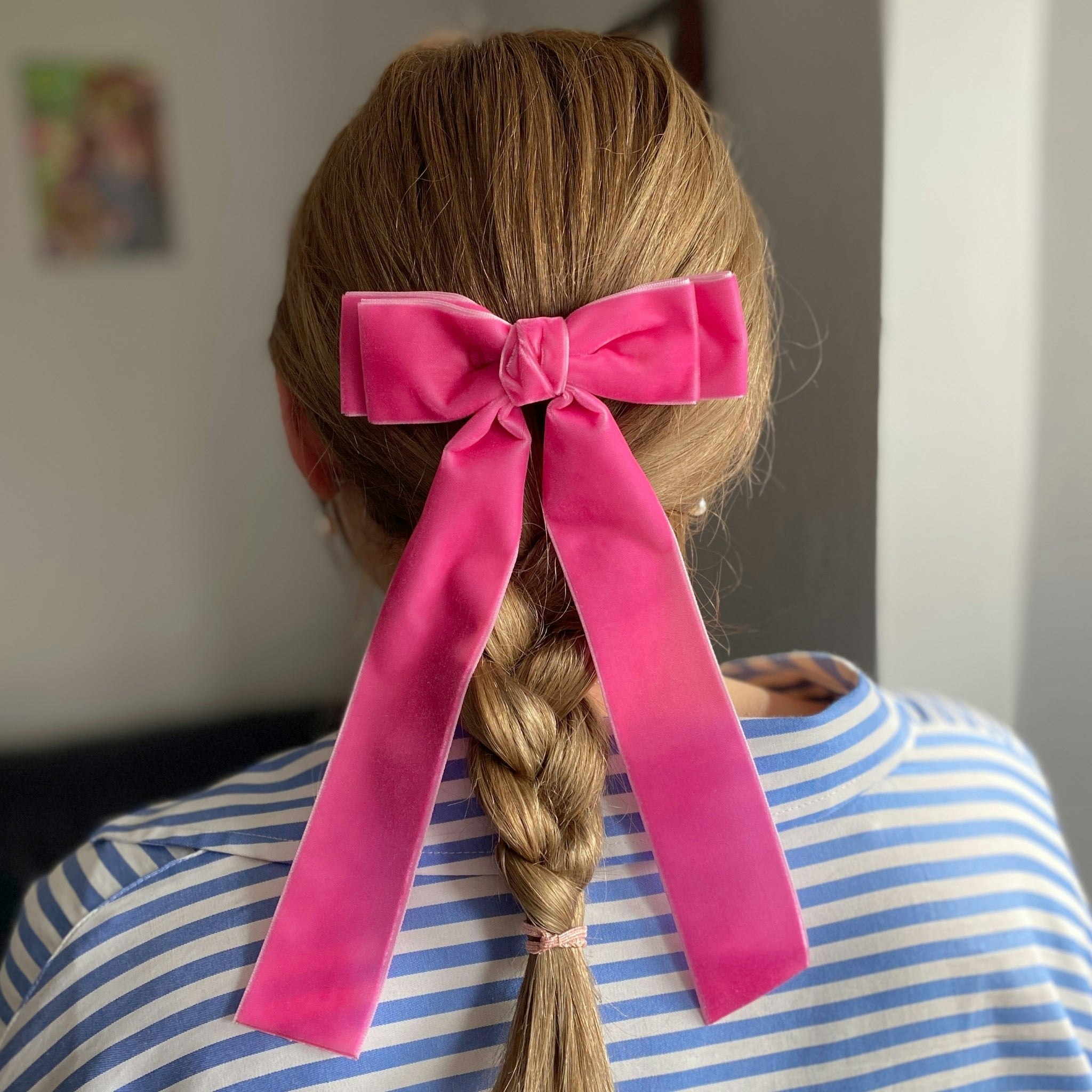 Queenmee Accessories Pink Velvet Hair Bow Hot Hair Clip Alligator Clip