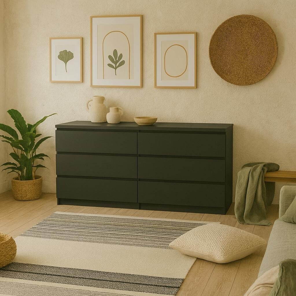 Wyld Haus Black Budapest Matt Wooden Wide Chest 6 Drawers