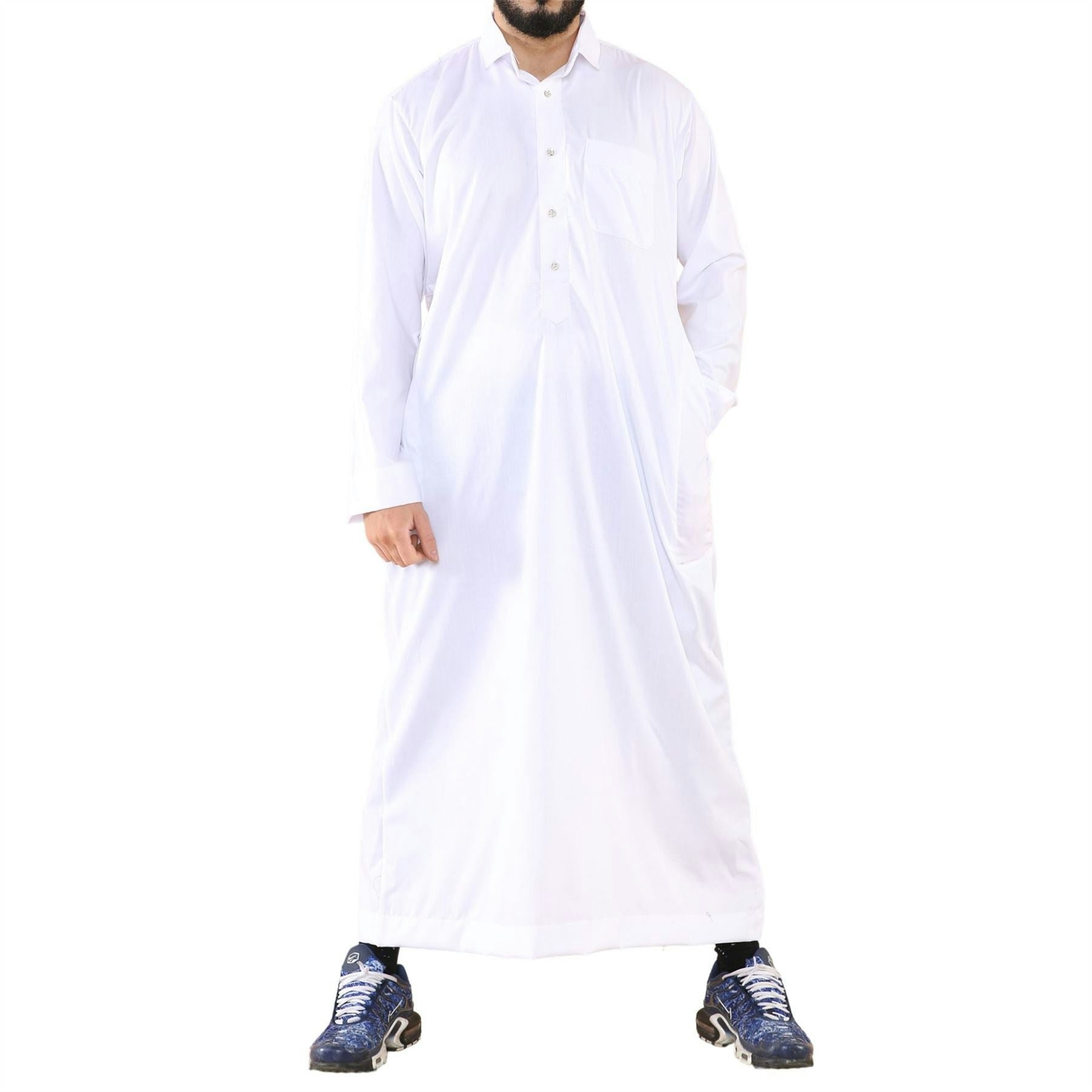 Thobez Men's White Thobe Jubba Turn Down Collar Islamic Muslim Cotton Kaftan Dress Robe Arabic - 2XL