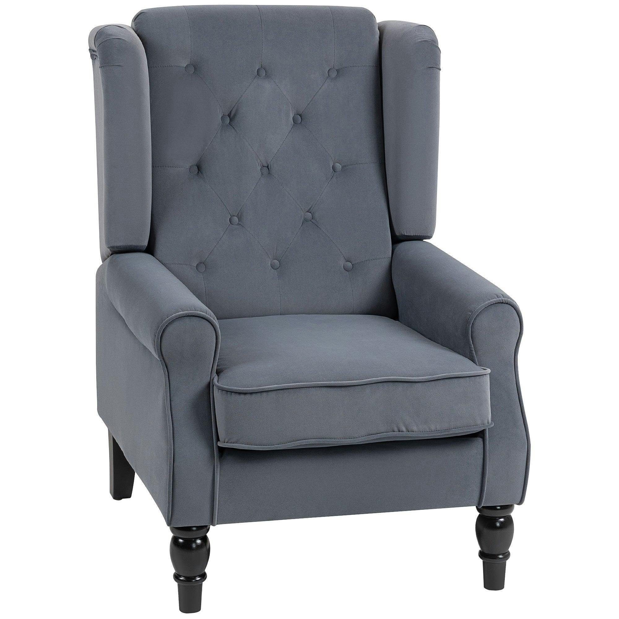 HOMCOM Accent Armchair - Retro Tufted Club Fabric Grey, Extra Large - Image 5