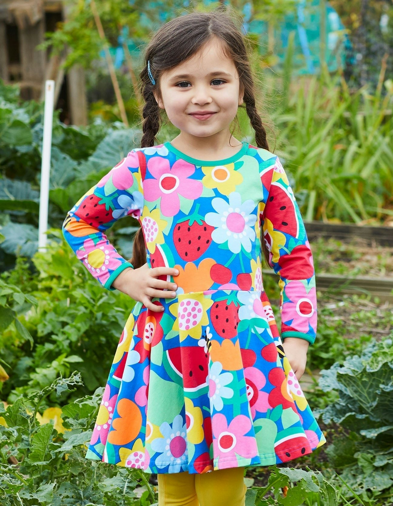 Toby Tiger Green Organic Fruit Flower Print Skater Dress - 7-8Y / 128Cm