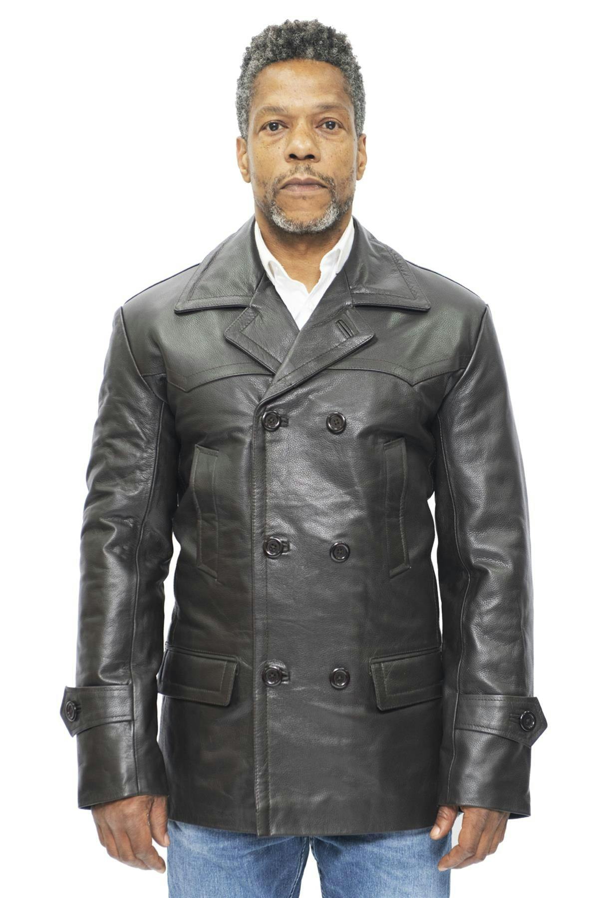 Infinity Leather Men's Black Cowhide Leather Peacoat-Krakaw - Uk 4XL | Eu 58 | Us 48