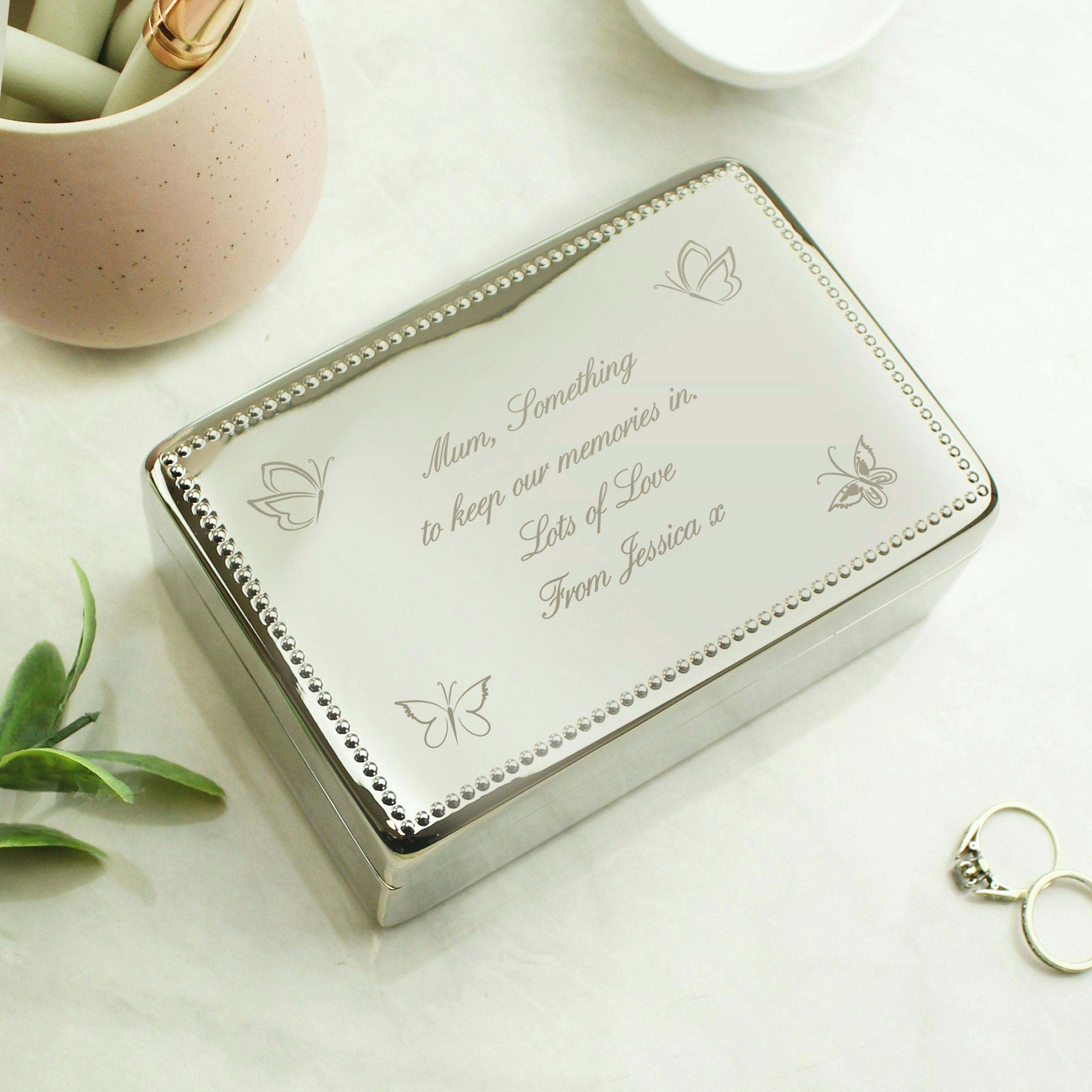 Personalised Memento Company Black Personalised Butterfly Rectangular Jewellery Box