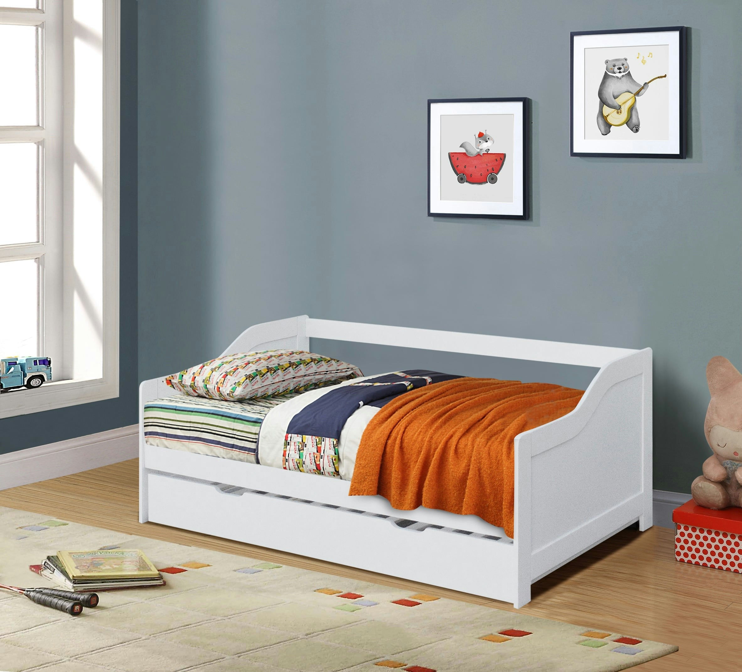 Comfy Living Grey/White 3Ft Wooden Trundle Bed, Or Caramel Bedroom Furniture Trundle Bed