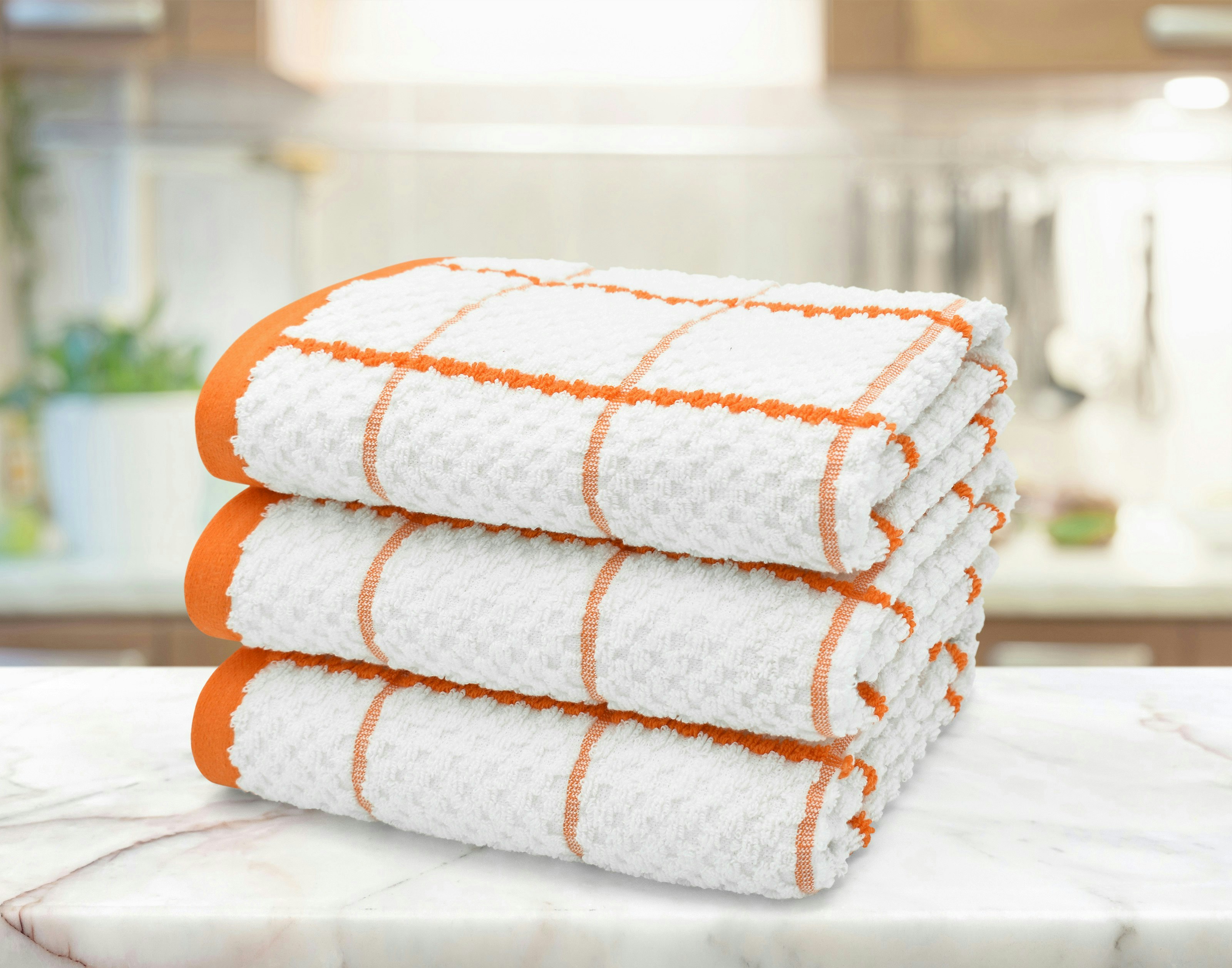 Velosso Orange Embroiderd Woven Checked Cotton Tea Towel 3 Pack - One Size