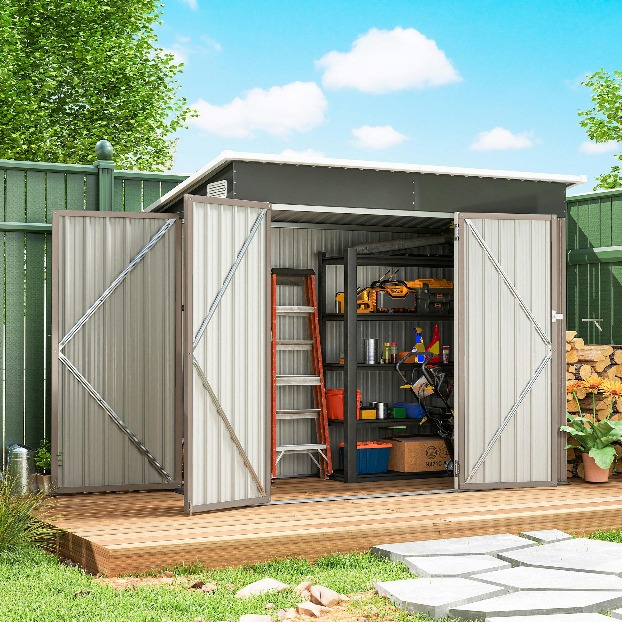 Rackhams Light/Grey Outdoor Storage Shed, 7.5 X 4.3Ft Metal Garden Shed