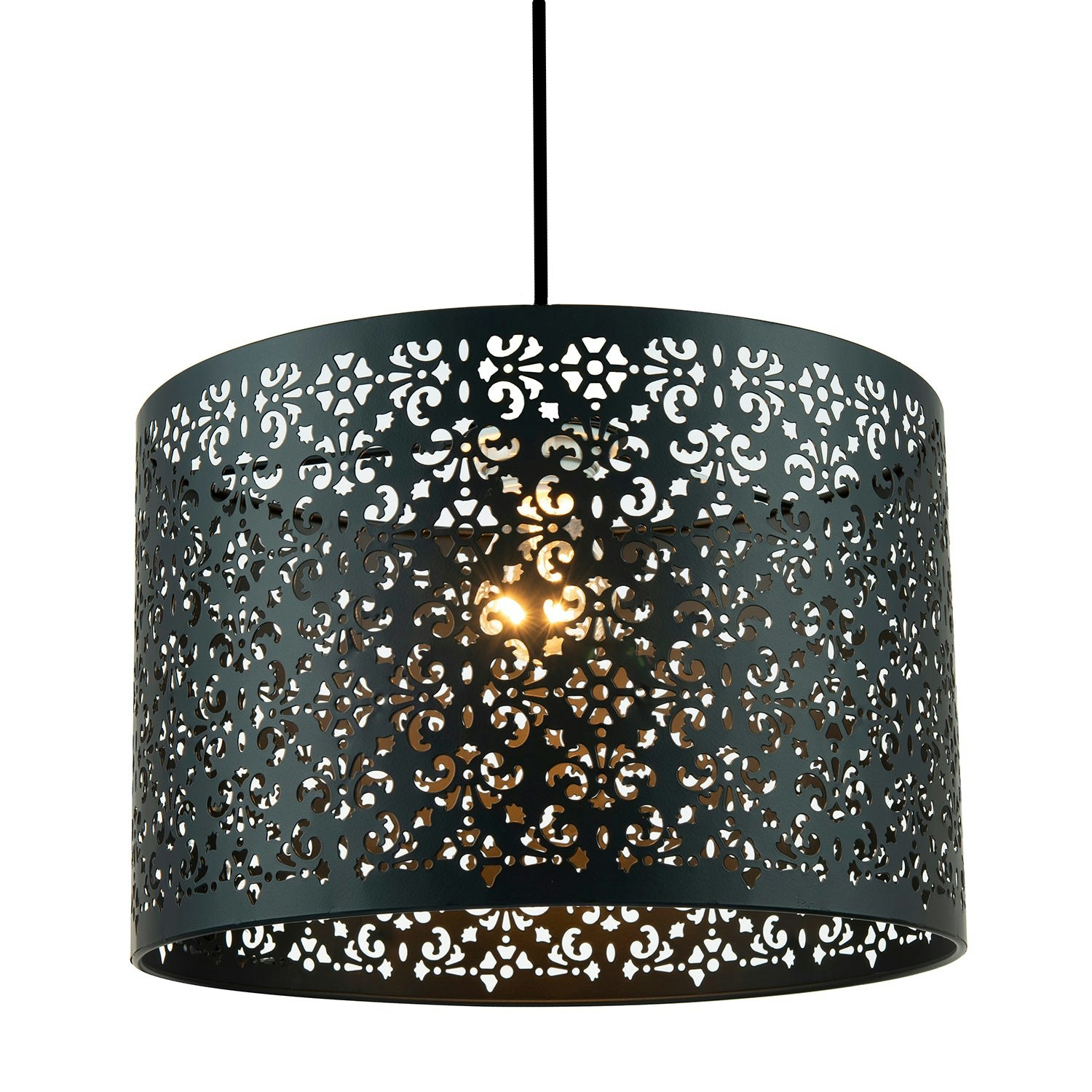 Happy Homewares Black/Light Marrakech Designed Matte Metal Pendant Shade With Floral Decoration
