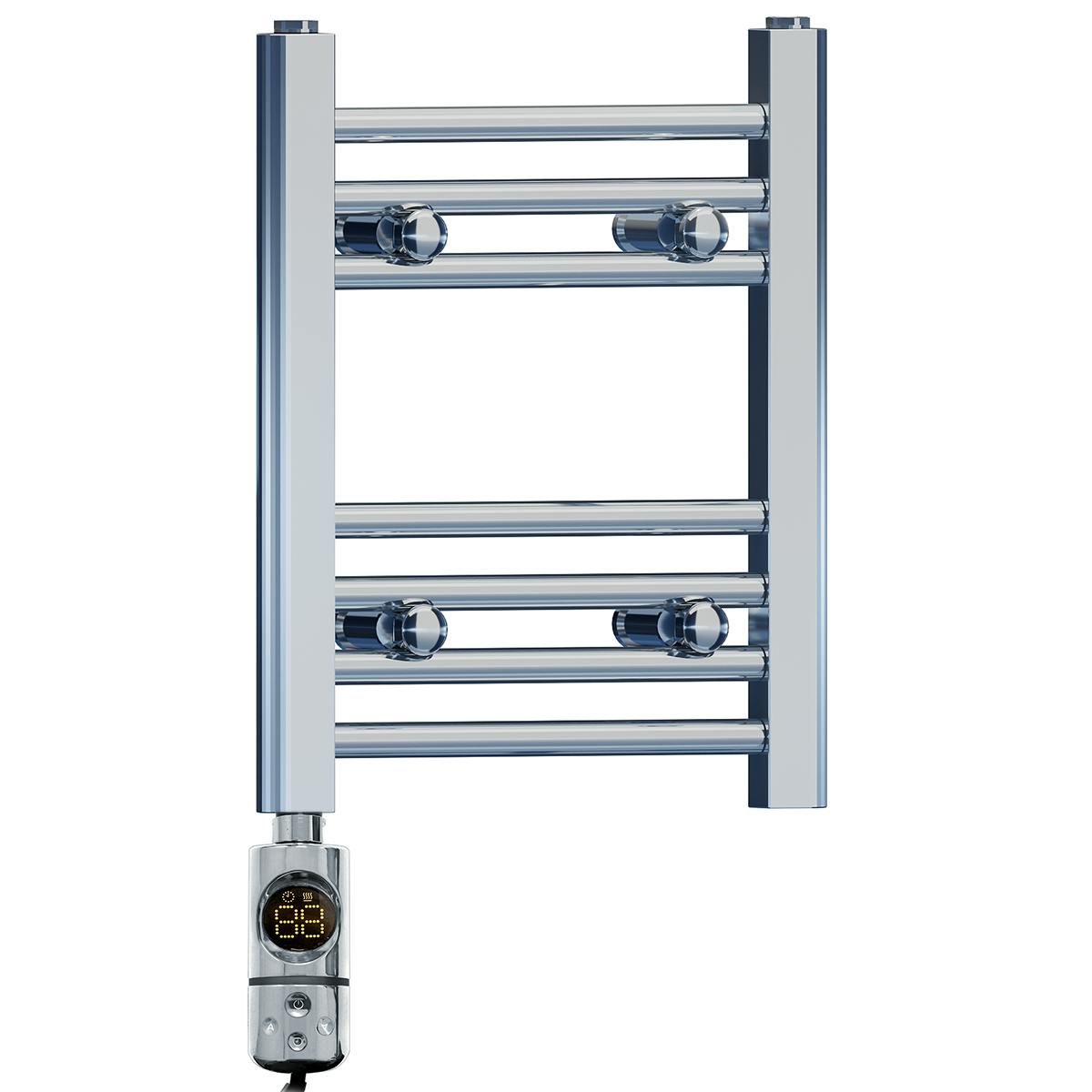 Myhomeware 400 X 400 Mm Chrome Electric Bathroom Towel Rail Radiator Heater With Af Thermostatic Electric Element Pre-Filled